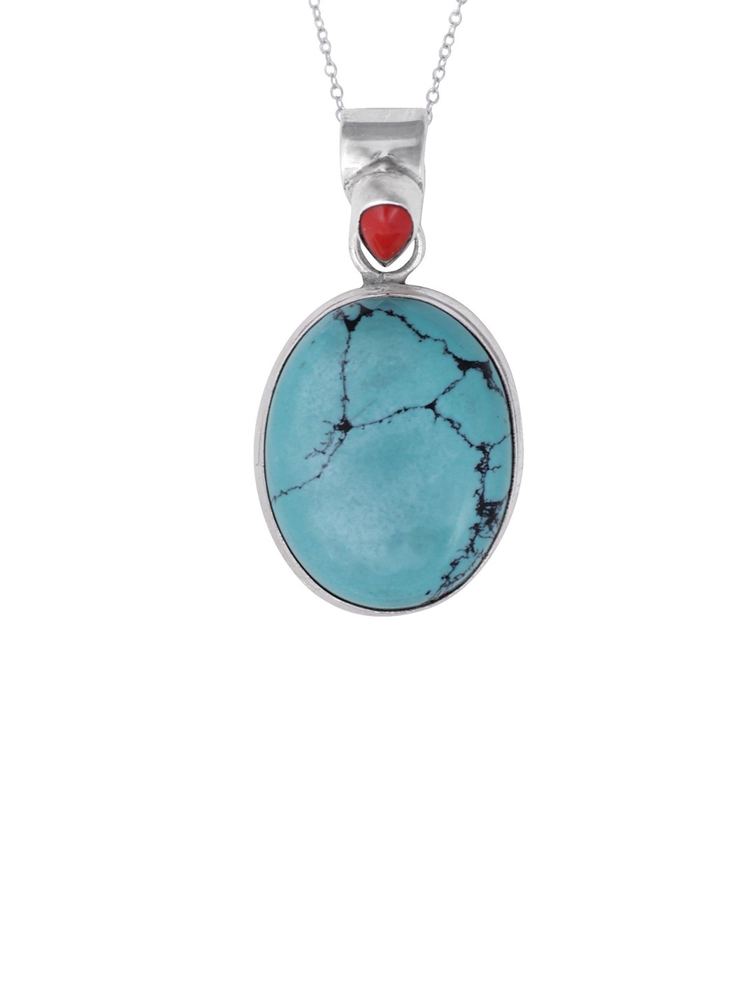 

Exotic India Faux Turquoise and Faux Coral Gemstone Sterling Silver Pendant