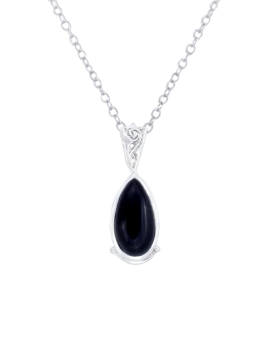 

Exotic India Precious Black Onyx Gemstone Sterling Silver Pendant Studded