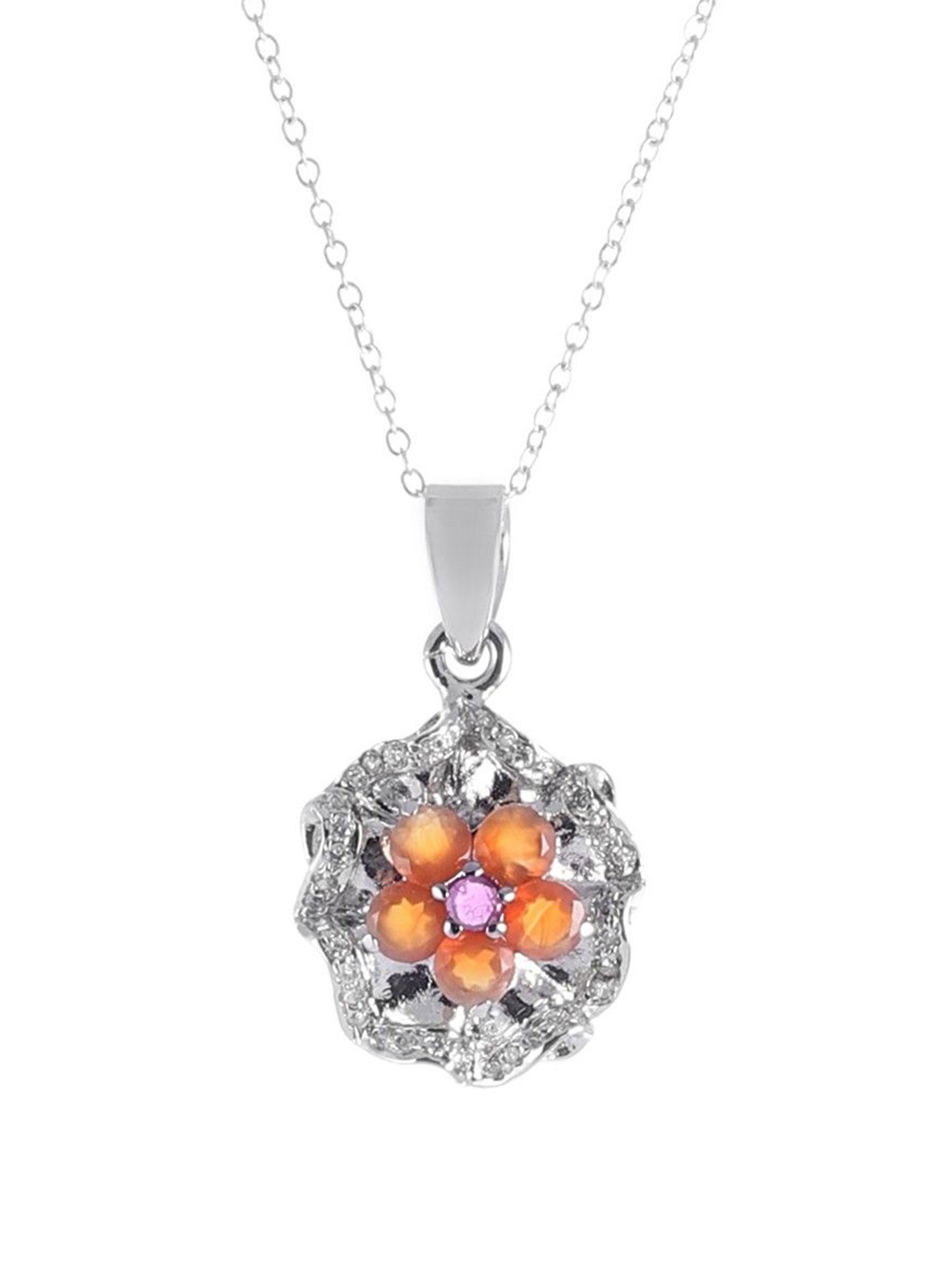 

Exotic India Amethyst & Fanta Garnet Gemstone with Cubic Zirconia Sterling Silver Pendant