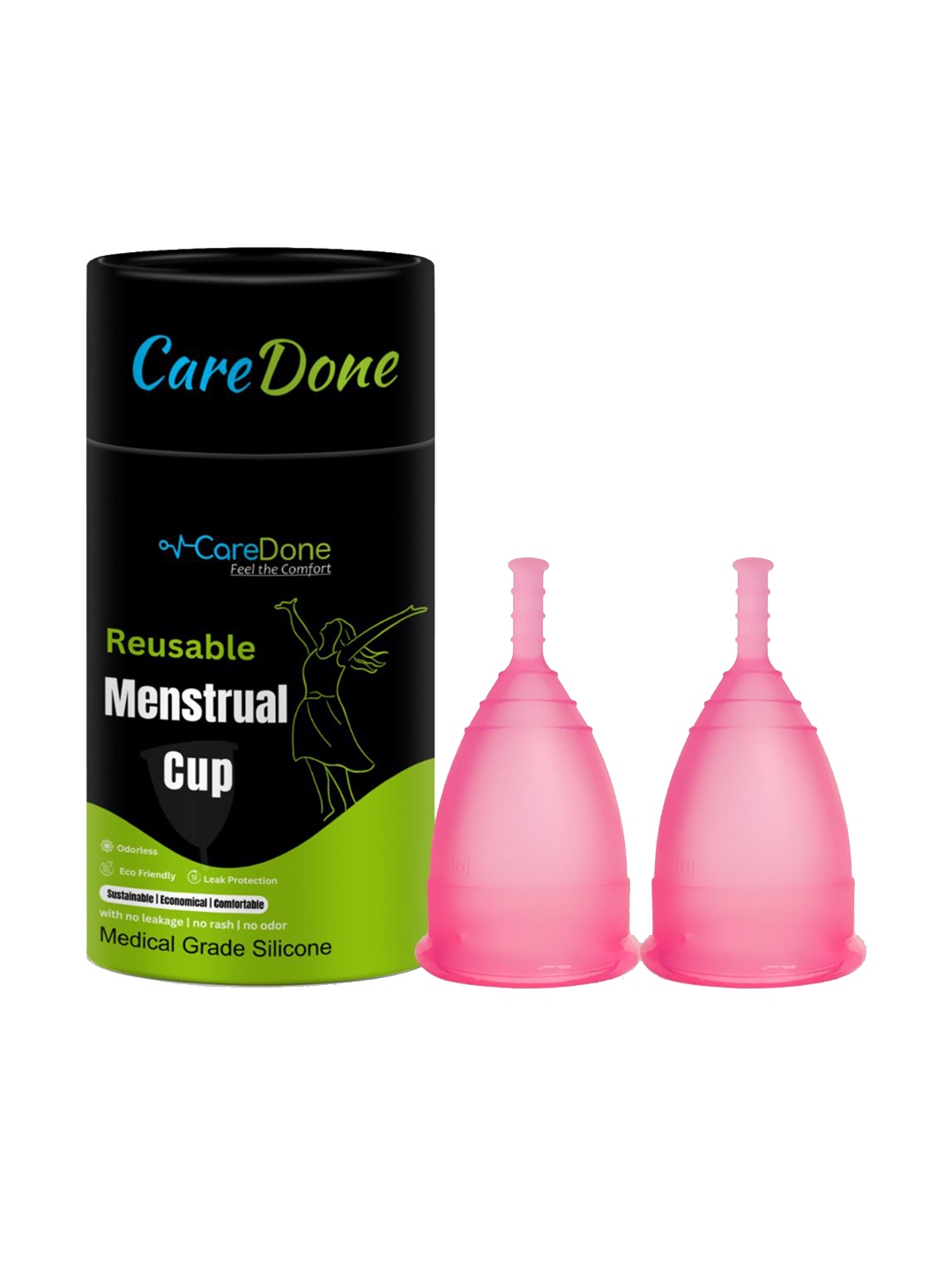 

CareDone Set of 2 Reusable Soft and Leakproof Silicone Menstrual Cups, Pink