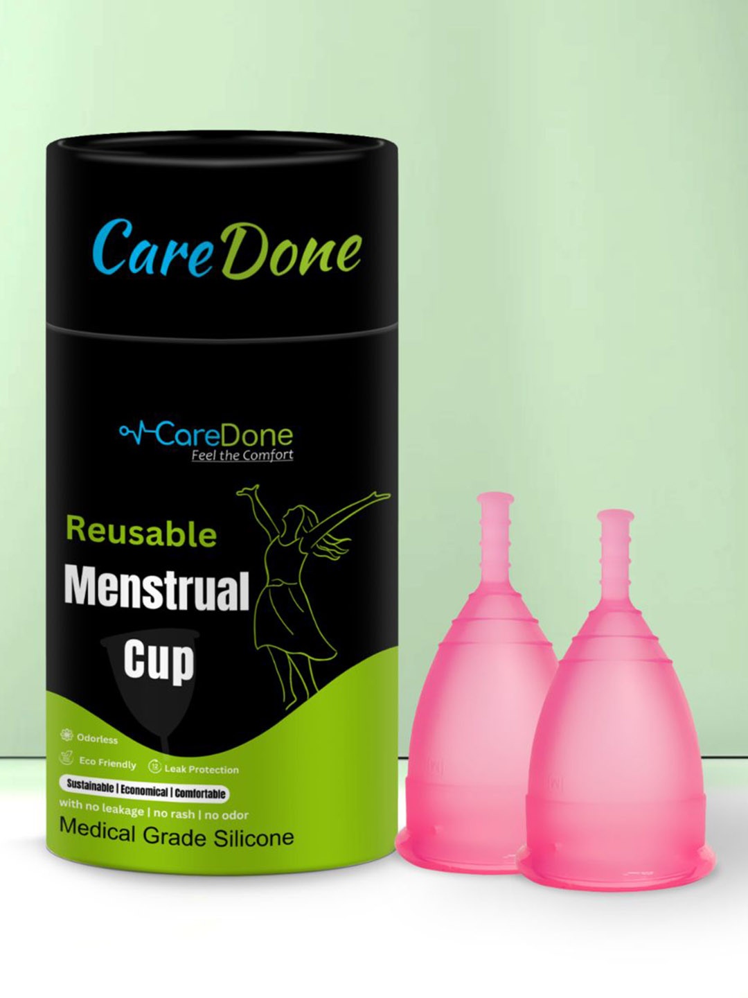 

CareDone Set of 2 Reusable Soft and Leakproof Silicone Menstrual Cups, Pink