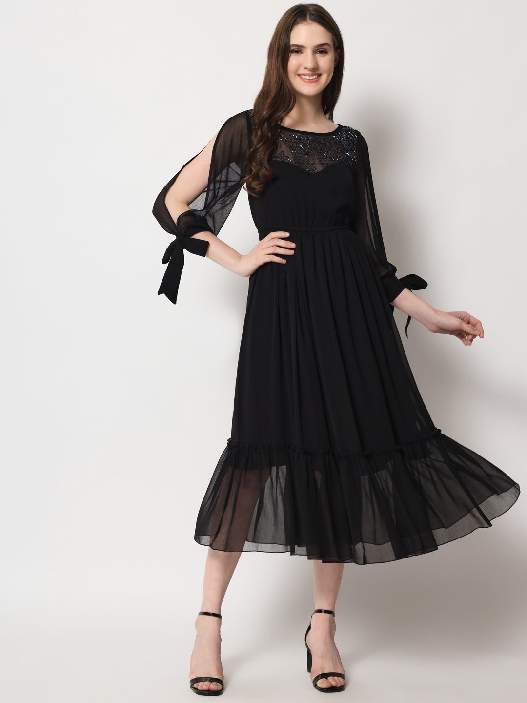 

ARDITA Women Fit and Flare Chiffon Dress, Black