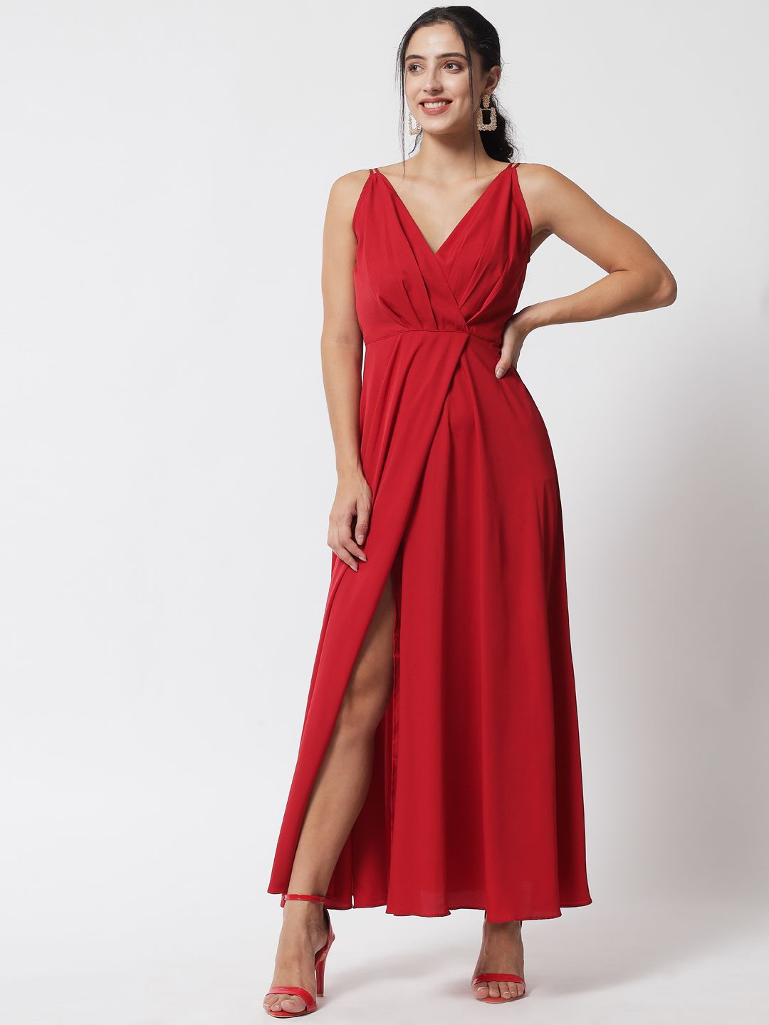 

ARDITA V-Neck Wrap Maxi Dress, Red