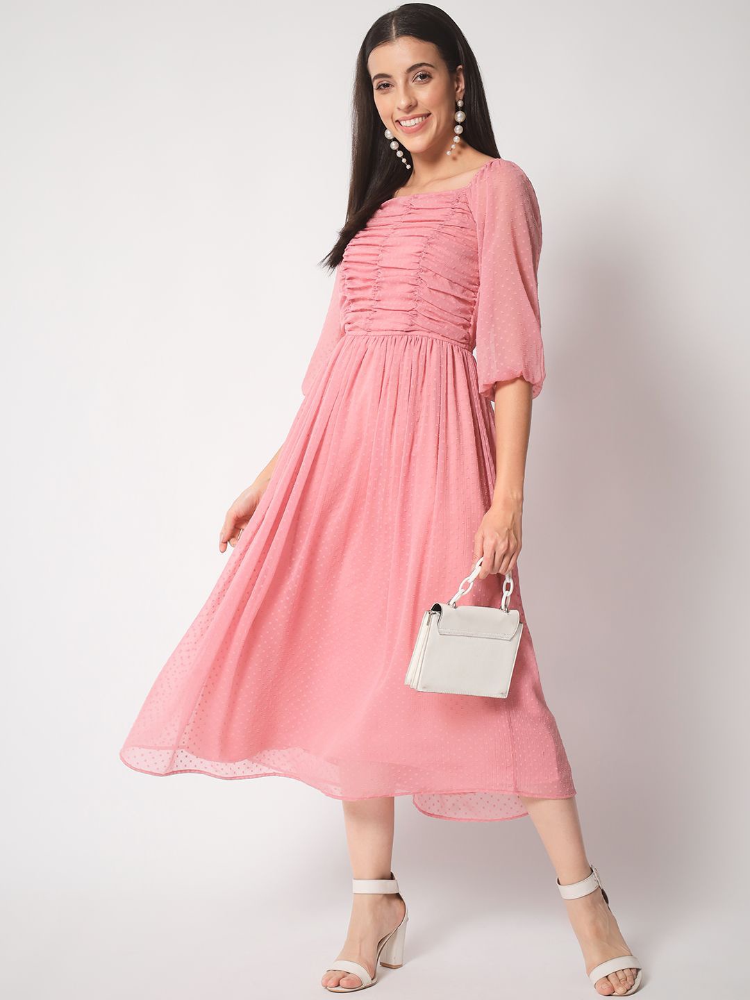 

ARDITA Chiffon Fit and Flare Midi Dress, Pink