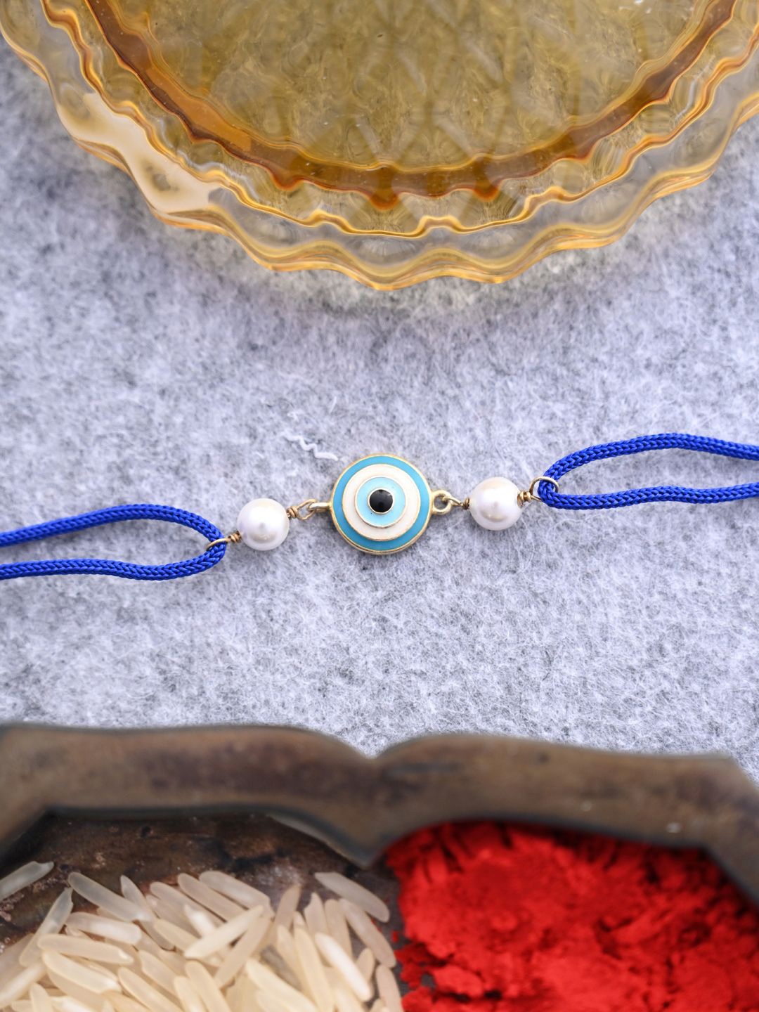 

Clara 92.5 Sterling Silver Evil Eye Thread Rakhi, Gold
