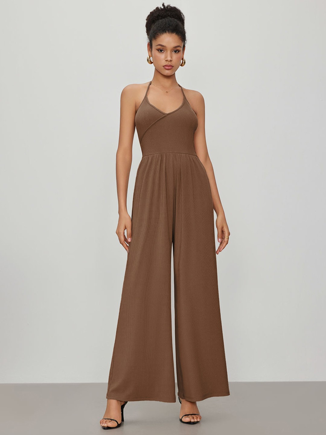 

StyleCast Women Halter Neck Basic Jumpsuit, Brown