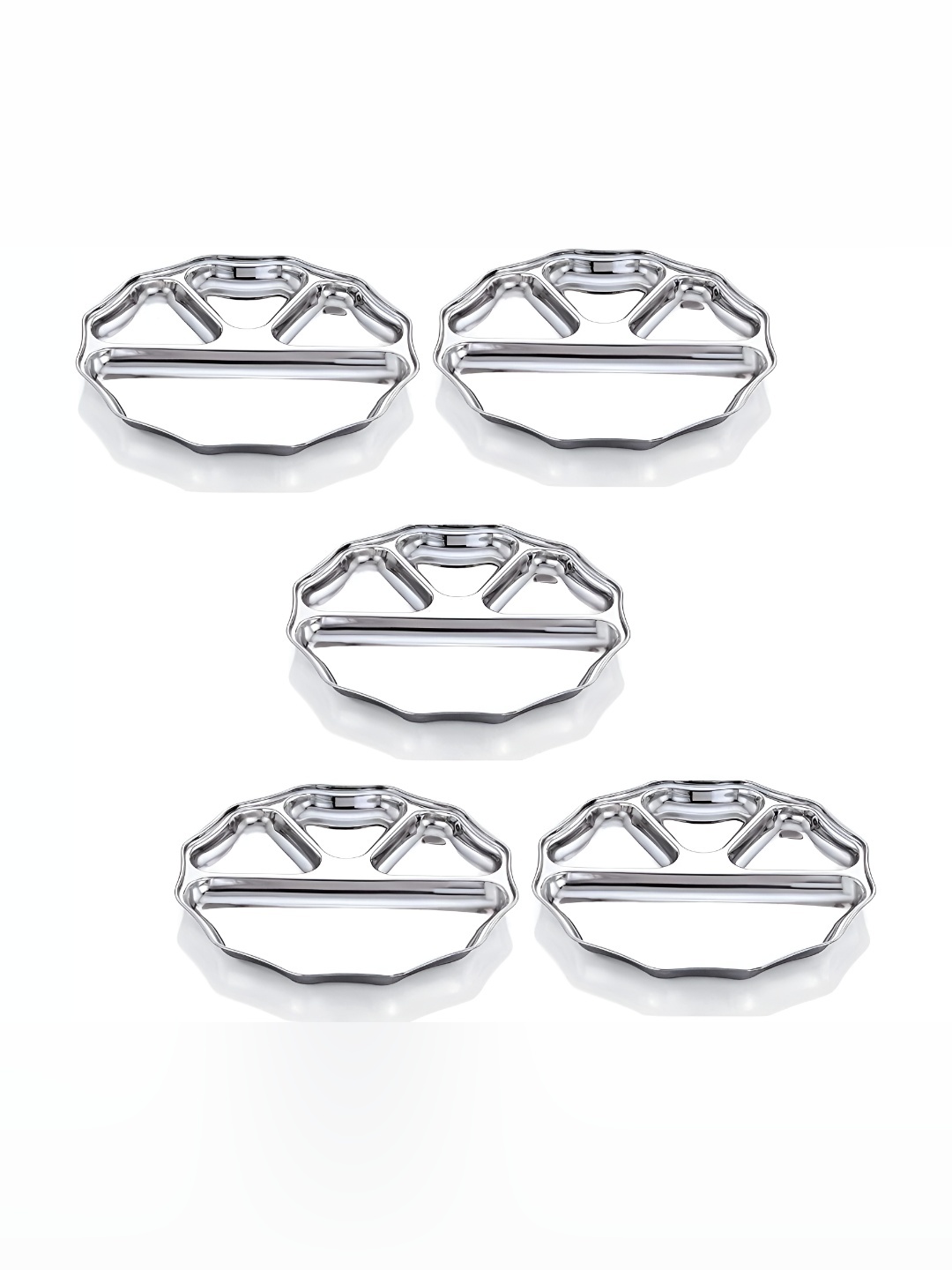 

Expresso Silver Toned 5 Pieces Round Shaped Heavy Duty 4 Compartment Divided Dinner Plates