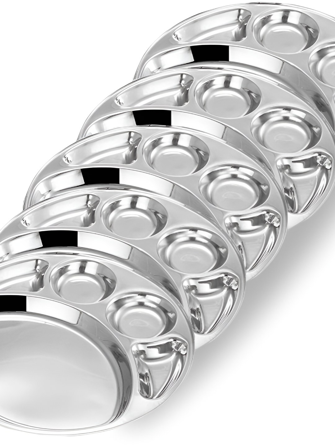

Expresso Silver Toned 5 Pieces Round Shaped 5 Sections Divided Heavy Duty Dinner Plates