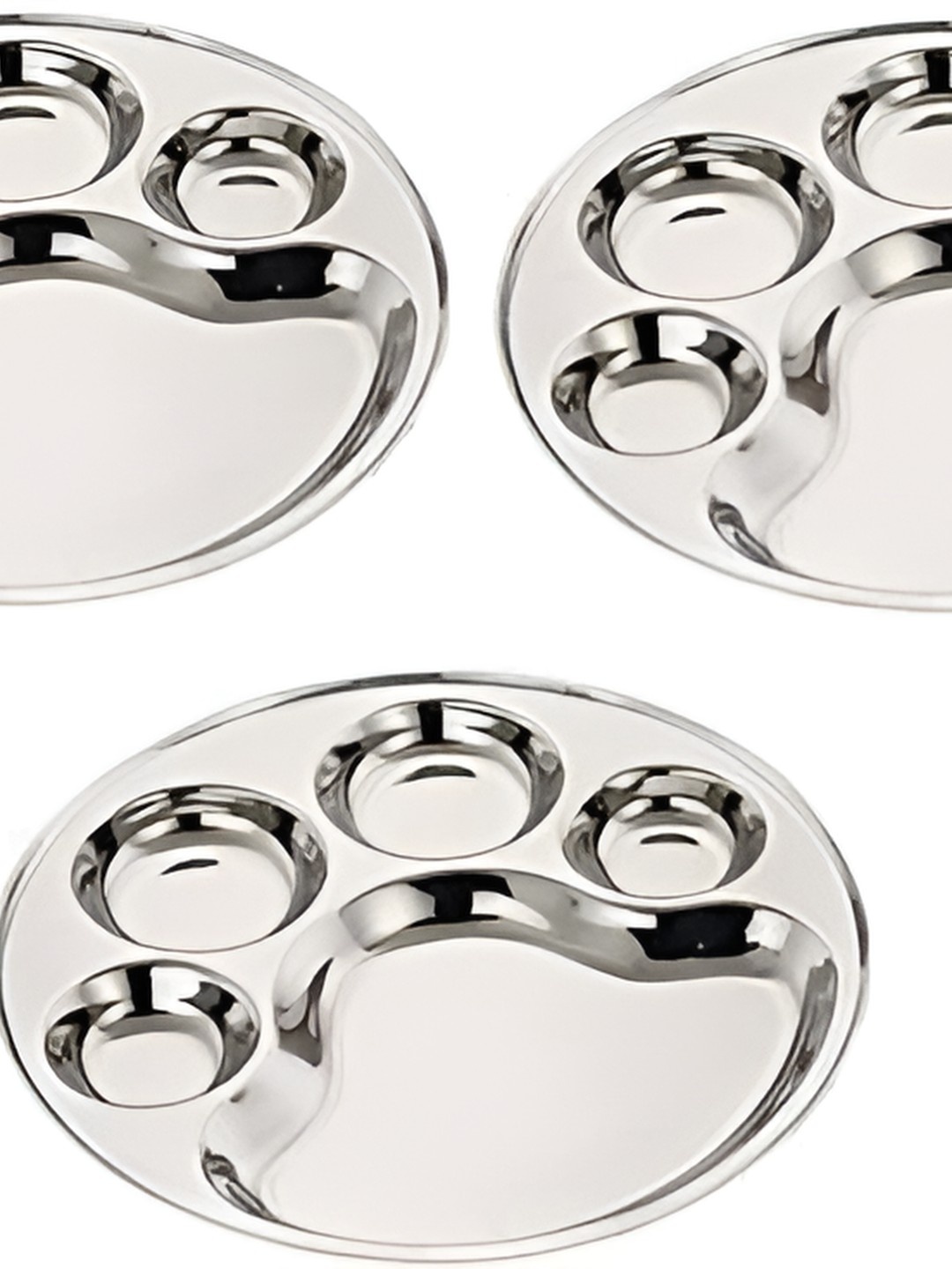 

Expresso Silver Toned 3 Pieces Round Shaped 5 Sections Divided Heavy Duty Plates