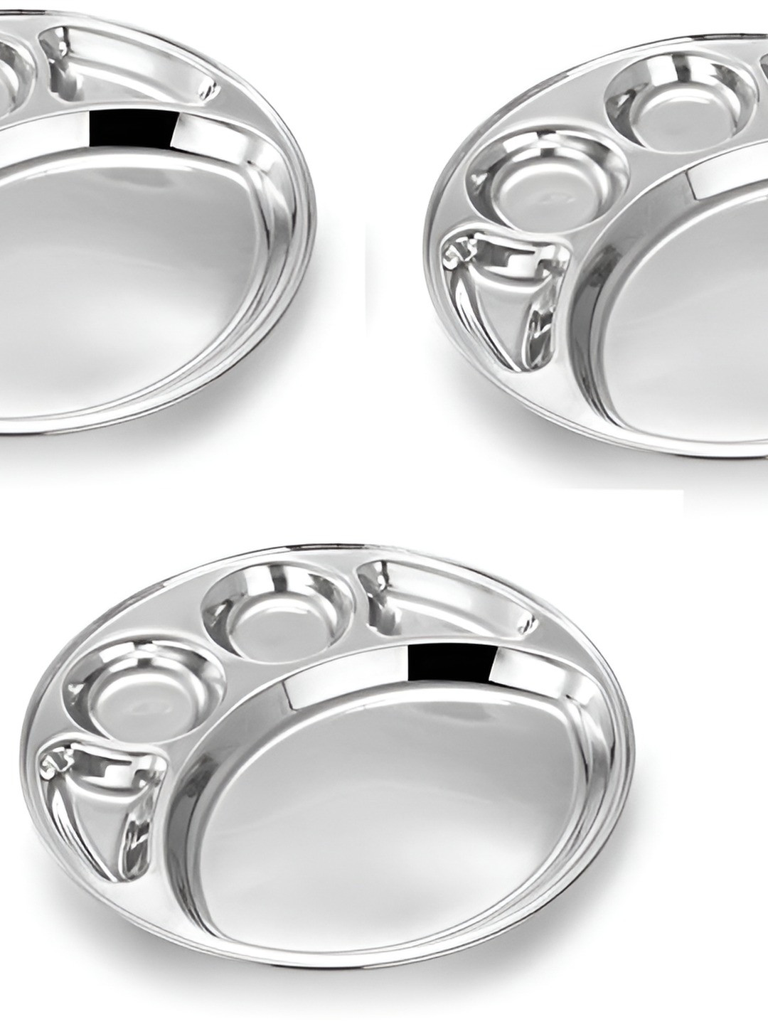 

Expresso Silver Toned 3 Pieces Round Shaped 5 Section Divided Heavy Duty Plates