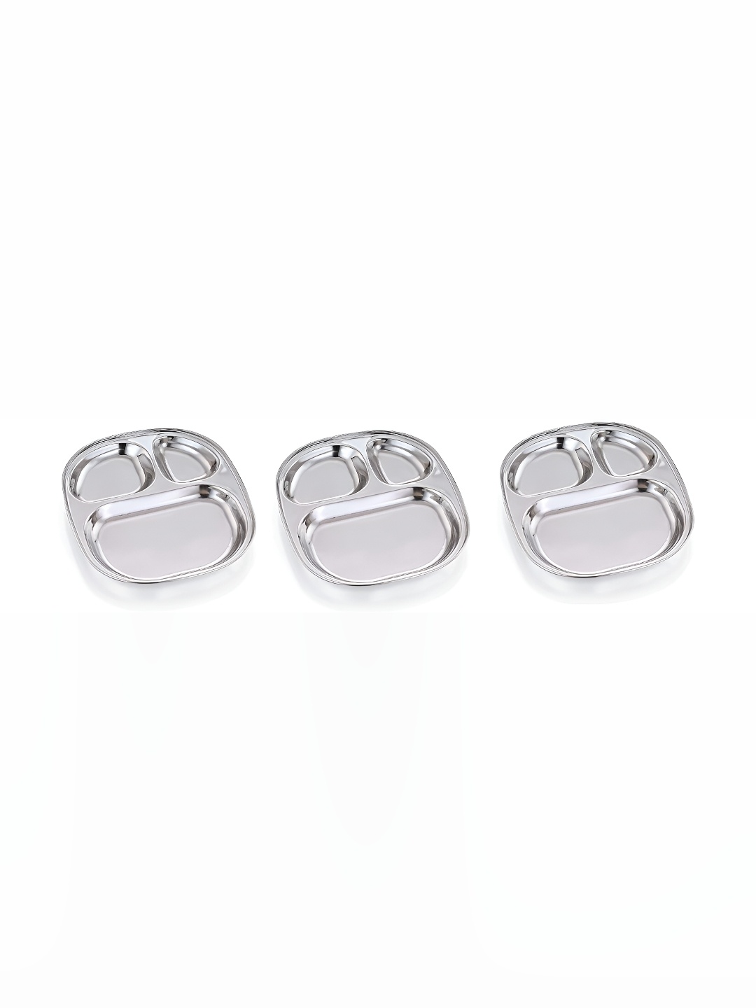 

Expresso Silver Toned 3 Pieces Square Shaped 3 Sections Divided Heavy Duty Plates