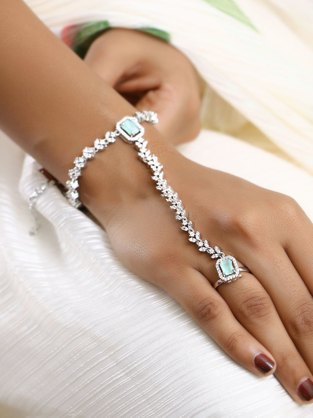 

Adwitiya Collection Rhodium Plated Cubic Zirconia Ring Bracelet, Silver