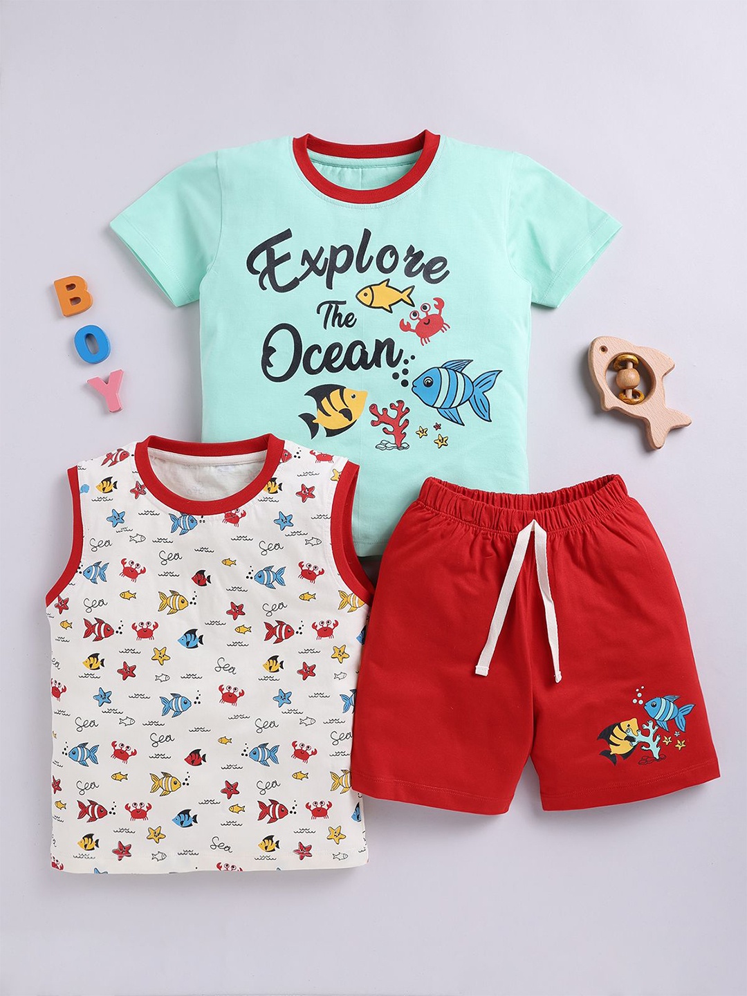 

LITTLE NINJA Boys Pack Of 2 Printed Pure Cotton Clothing Set, Blue