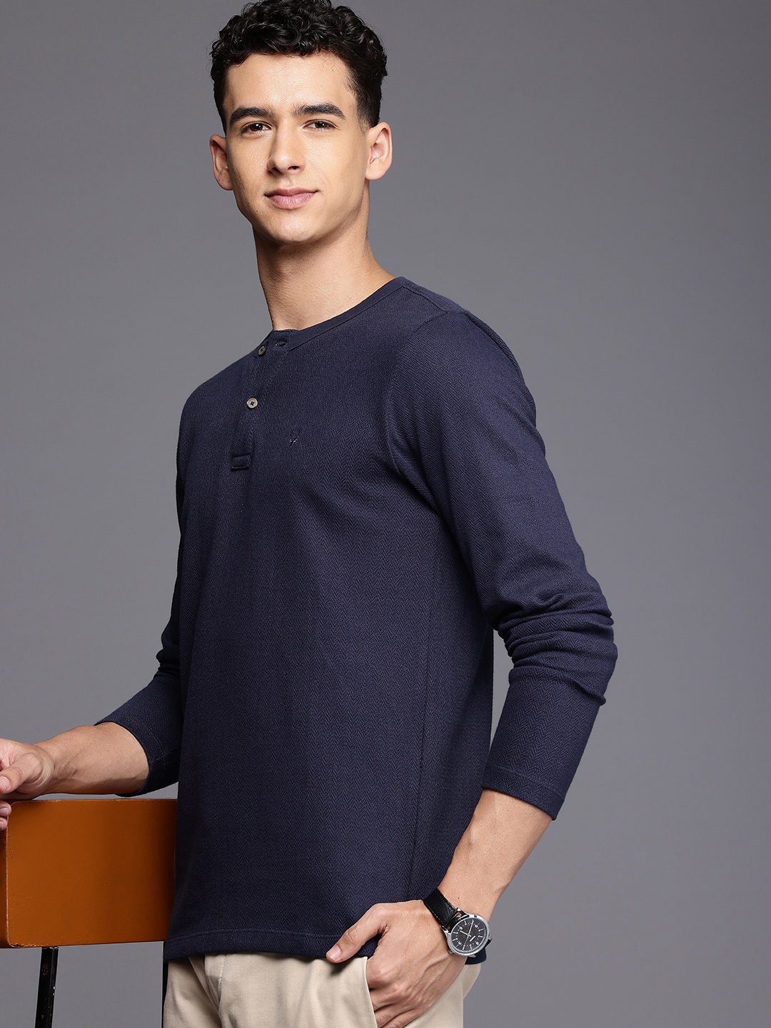 

Allen Solly Henley Neck Pure Cotton T-shirt, Navy blue