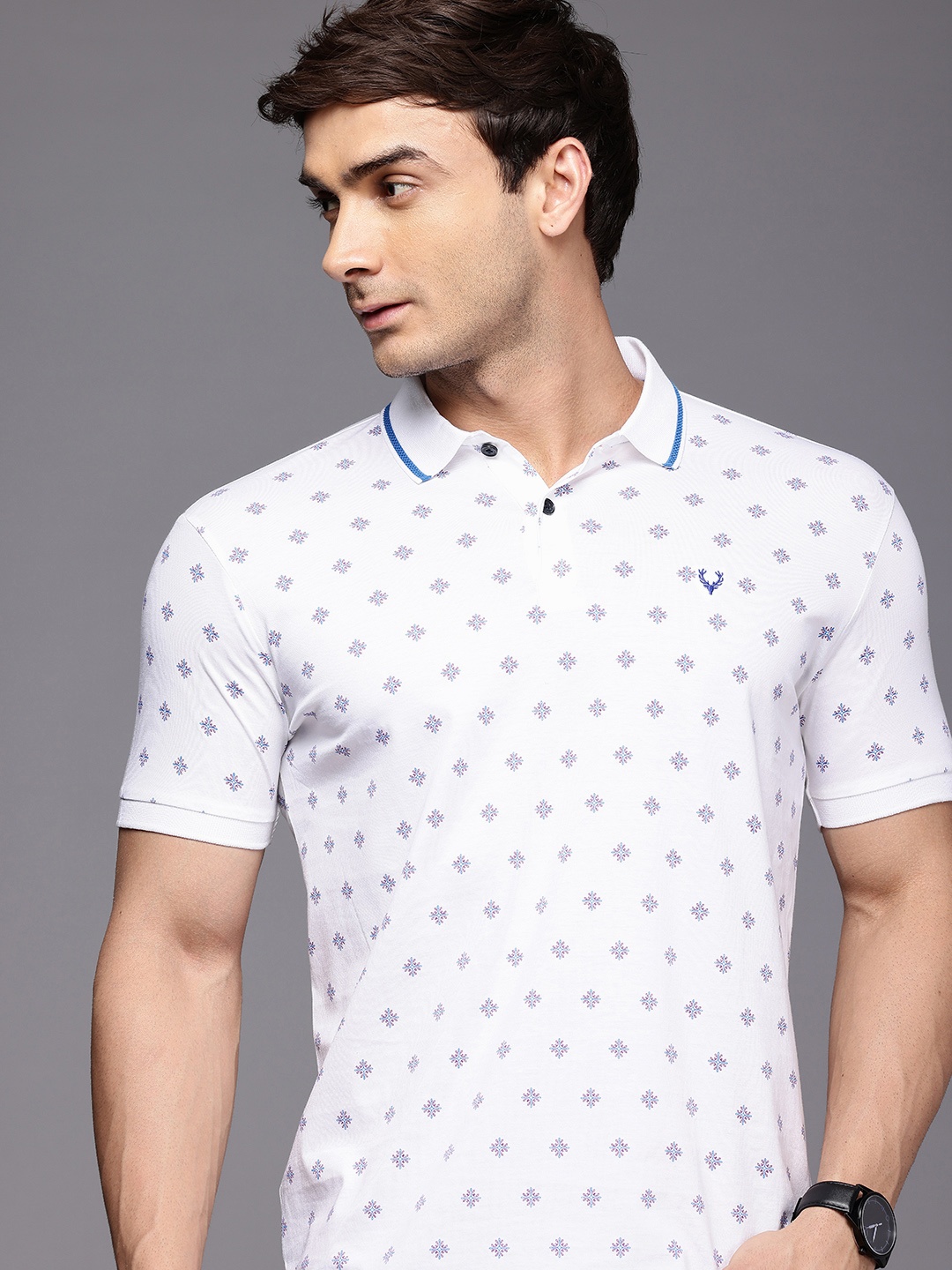 

Allen Solly Ethnic Printed Polo Collar Pure Cotton T-shirt, White