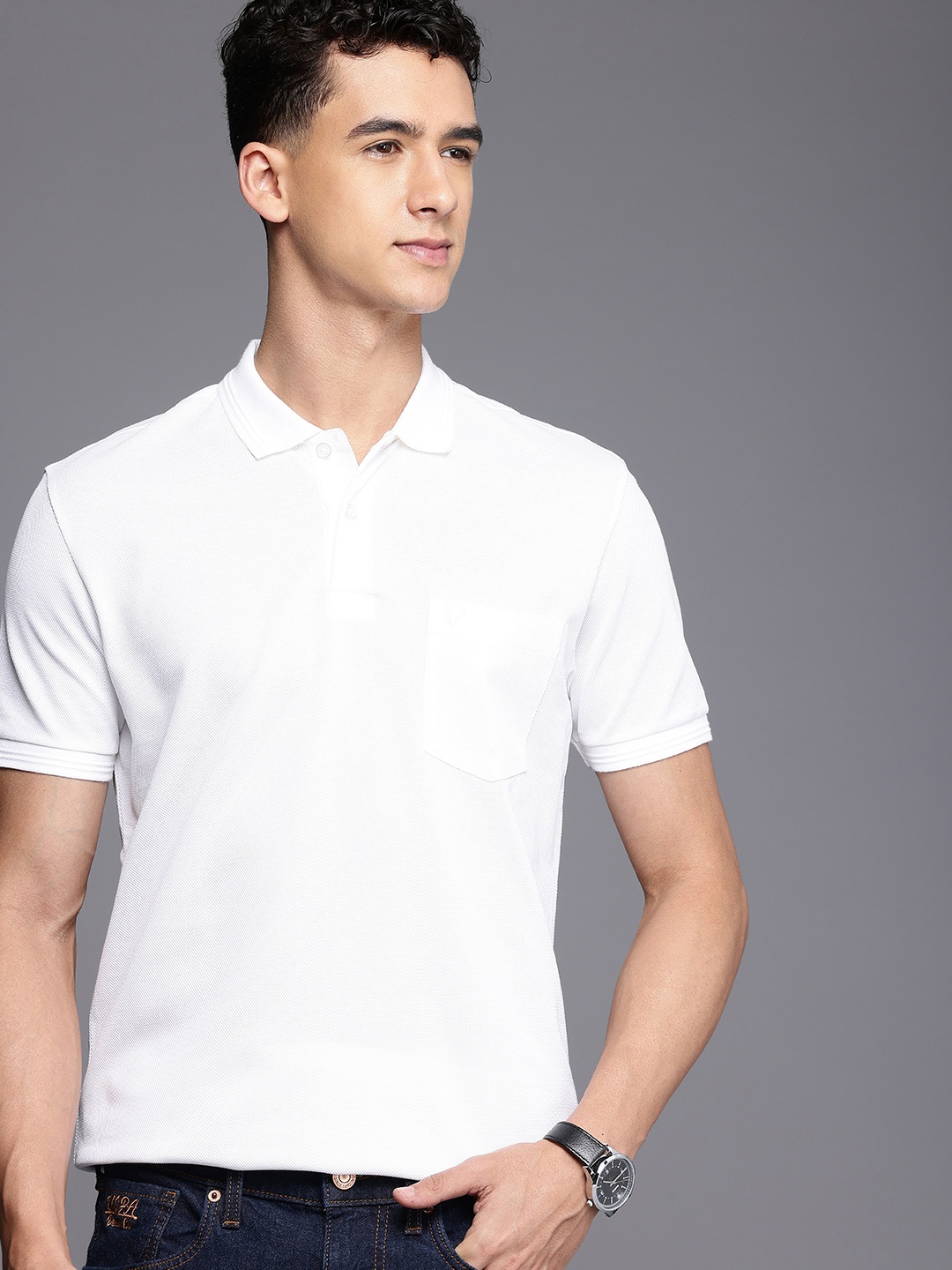

Allen Solly Polo Collar T-shirt With Chest Pocket, White