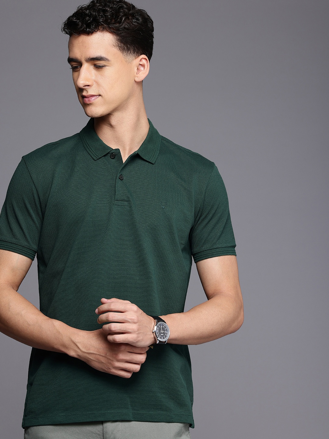 

Allen Solly Self Design Polo Collar T-shirt, Green