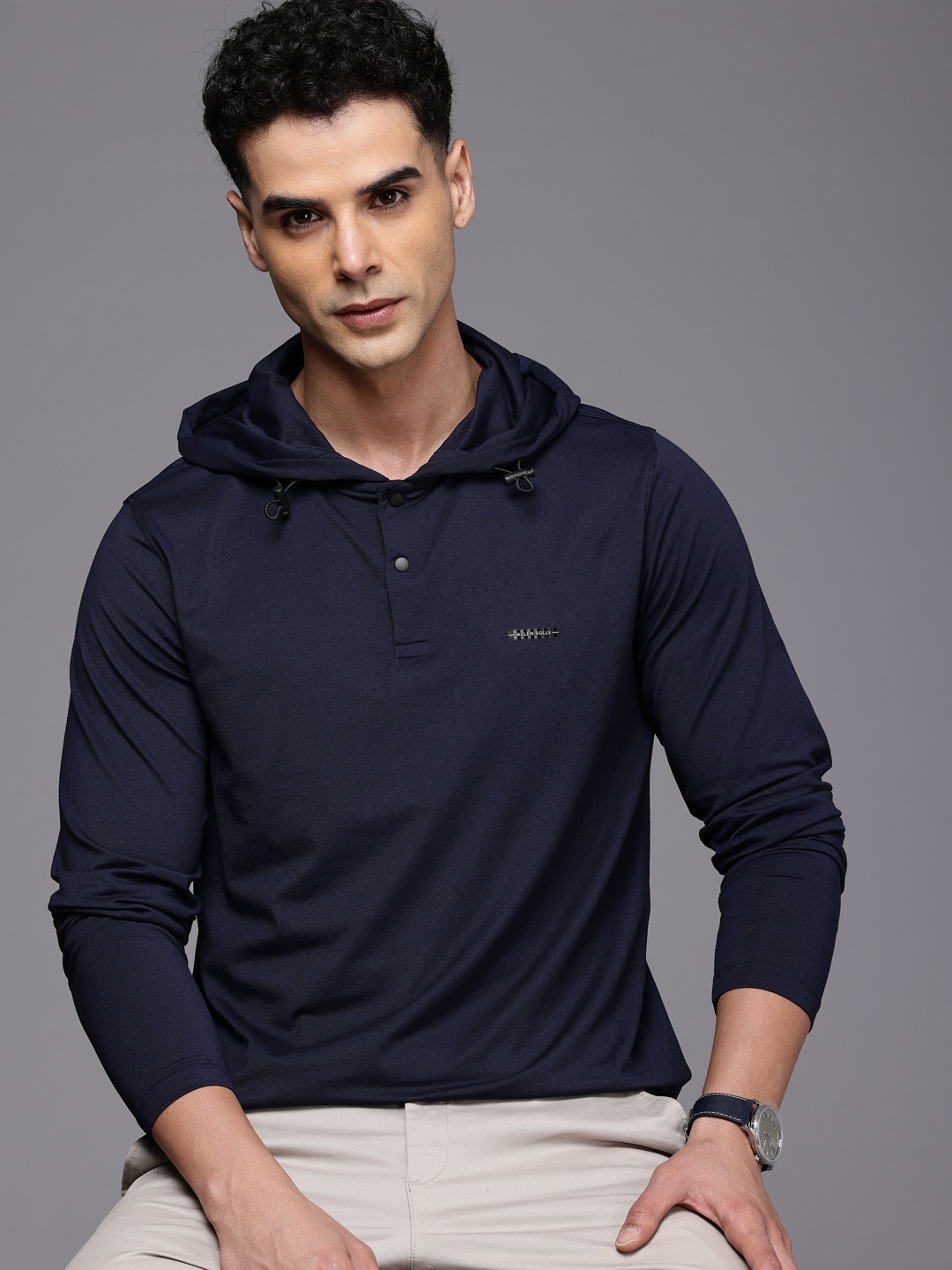 

Allen Solly Hooded Long Sleeves Slim Fit Casual T-shirt, Navy blue