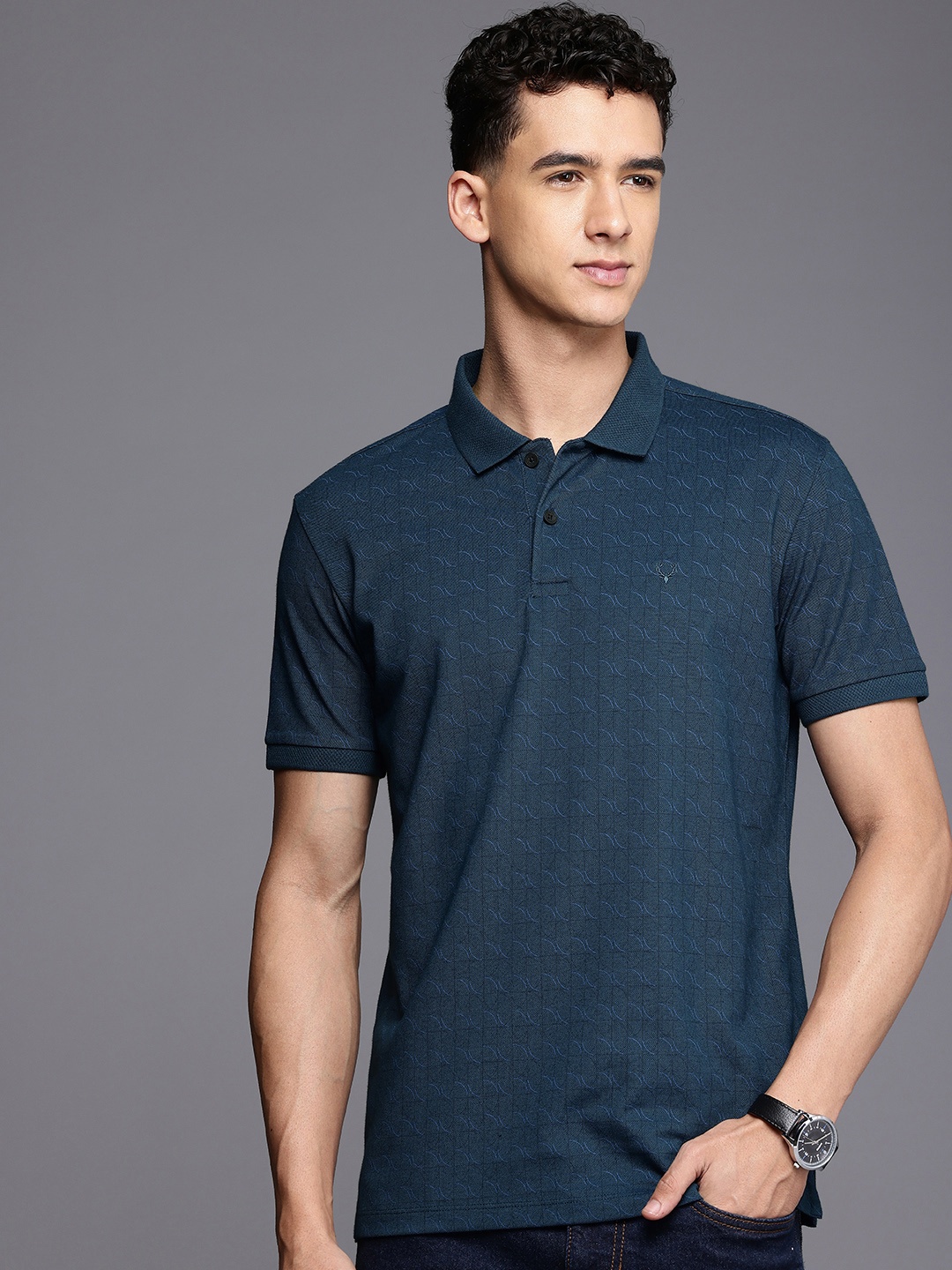 

Allen Solly Geometric Printed Polo Collar T-shirt, Navy blue
