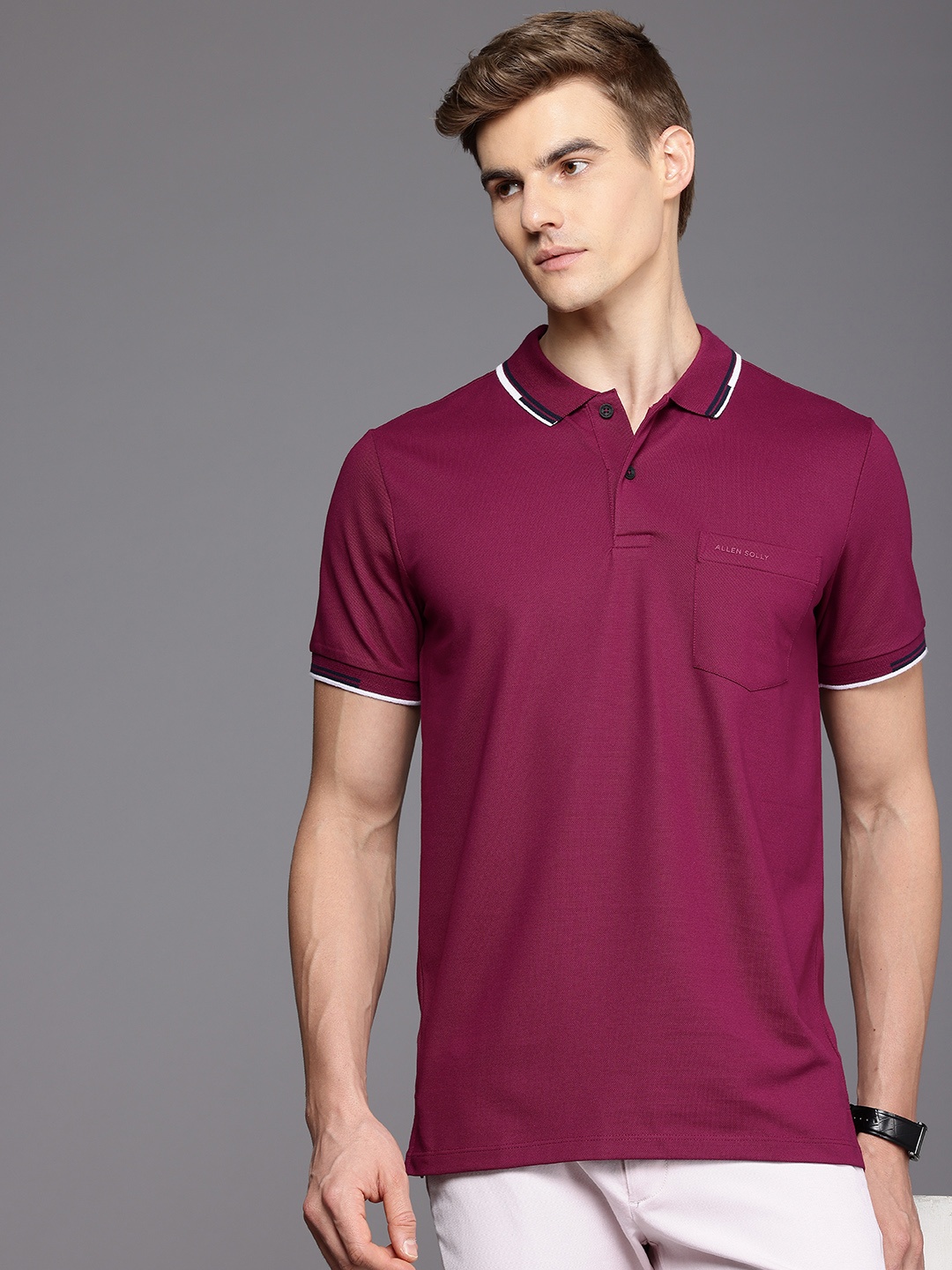 

Allen Solly Solid Polo Collar T-shirt, Purple