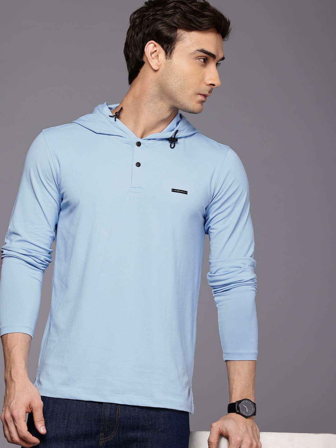 

Allen Solly Hooded Long Sleeves Slim Fit Casual T-shirt, Blue