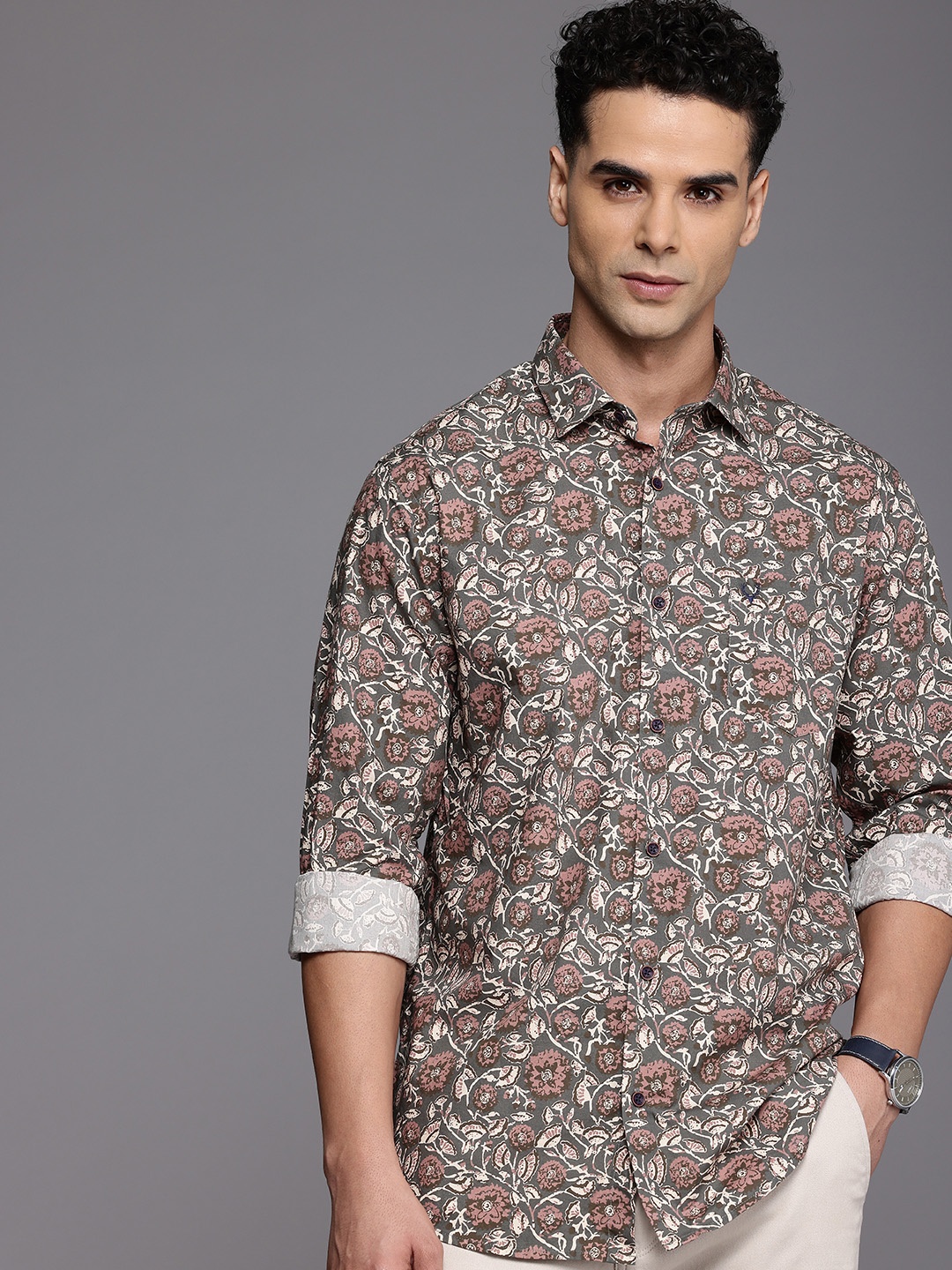 

Allen Solly Pure Cotton Classic Fit Floral Printed Casual Shirt, Grey