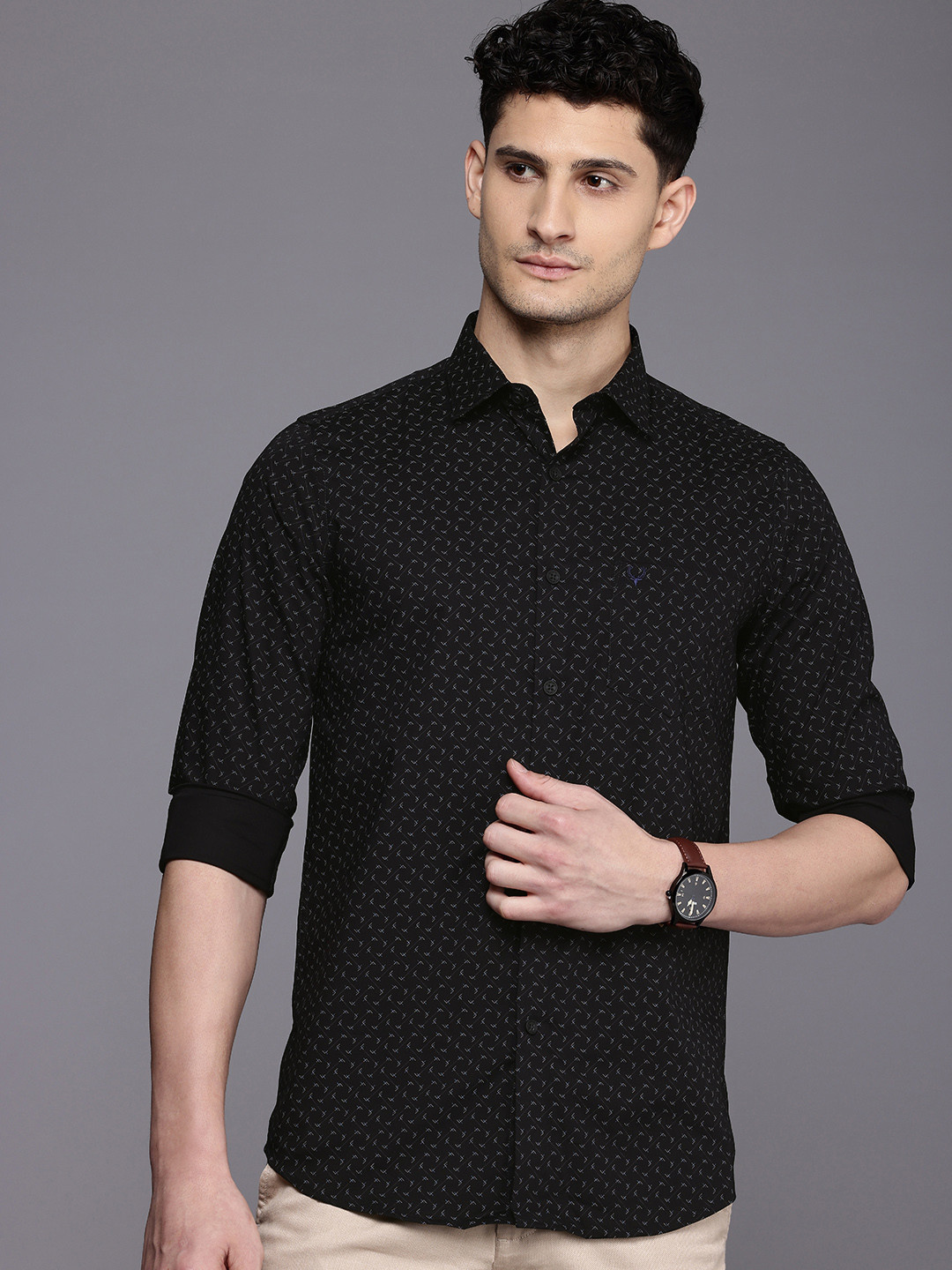 

Allen Solly Comfy Slim Fit Opaque Printed Casual Shirt, Black