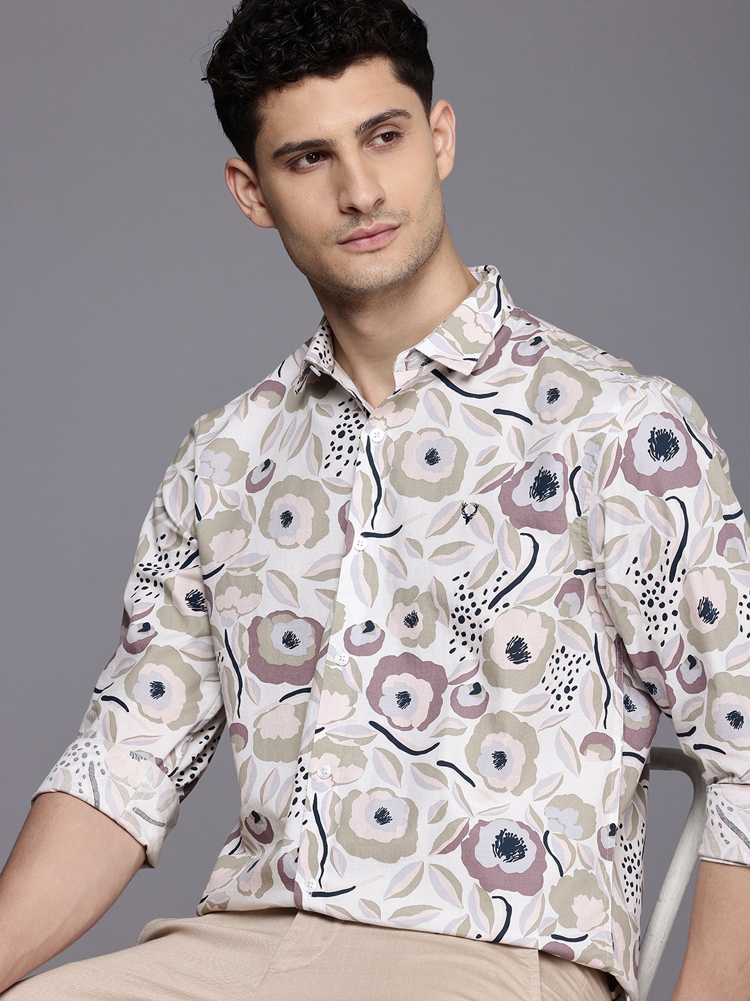 

Allen Solly Classic Fit Floral Printed Pure Cotton Casual Shirt, Multi