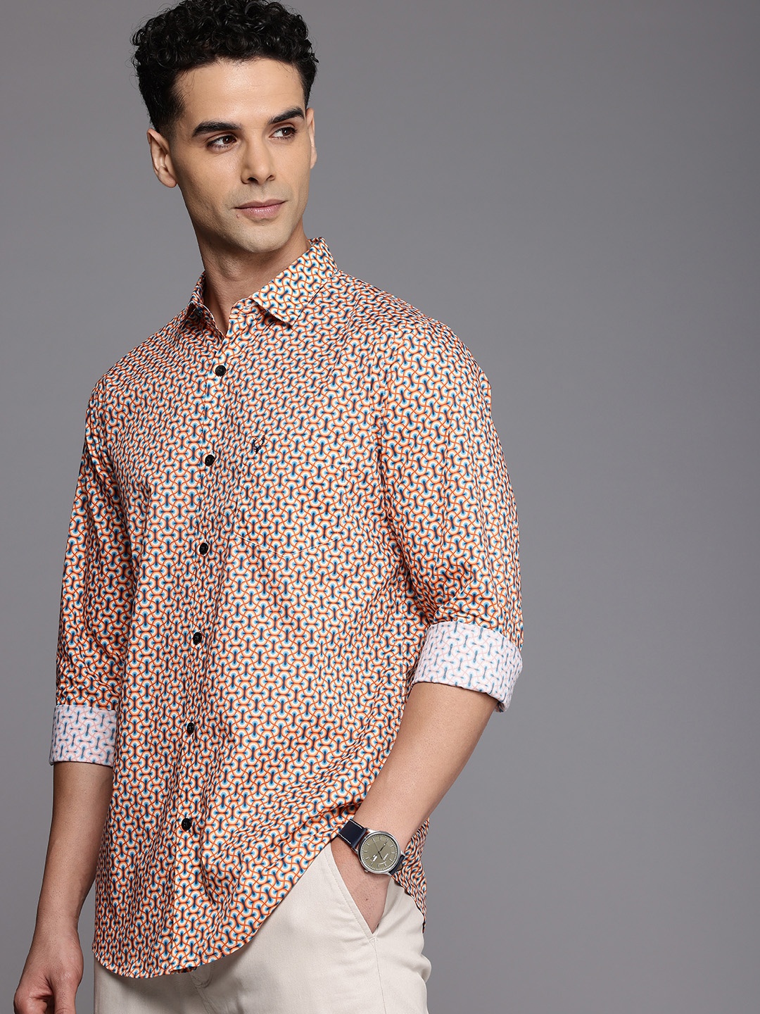 

Allen Solly Pure Cotton Classic Fit Geometric Printed Casual Shirt, Rust