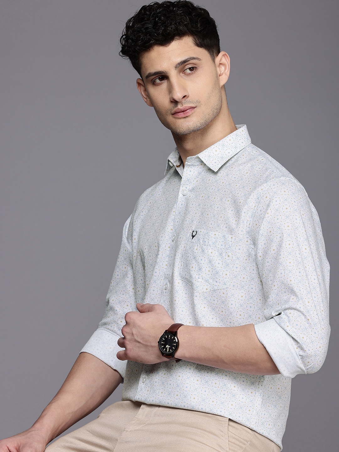 

Allen Solly Classic Fit Opaque Printed Pure Cotton Casual Shirt, White