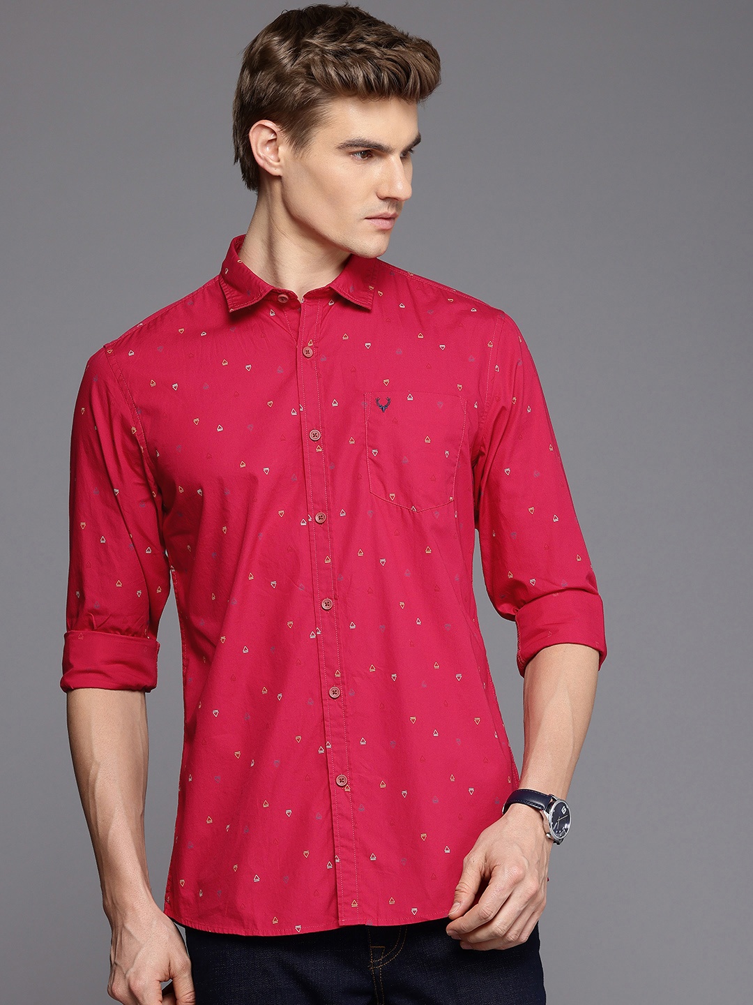 

Allen Solly Pure Cotton Custom Slim Fit Opaque Printed Casual Shirt, Pink