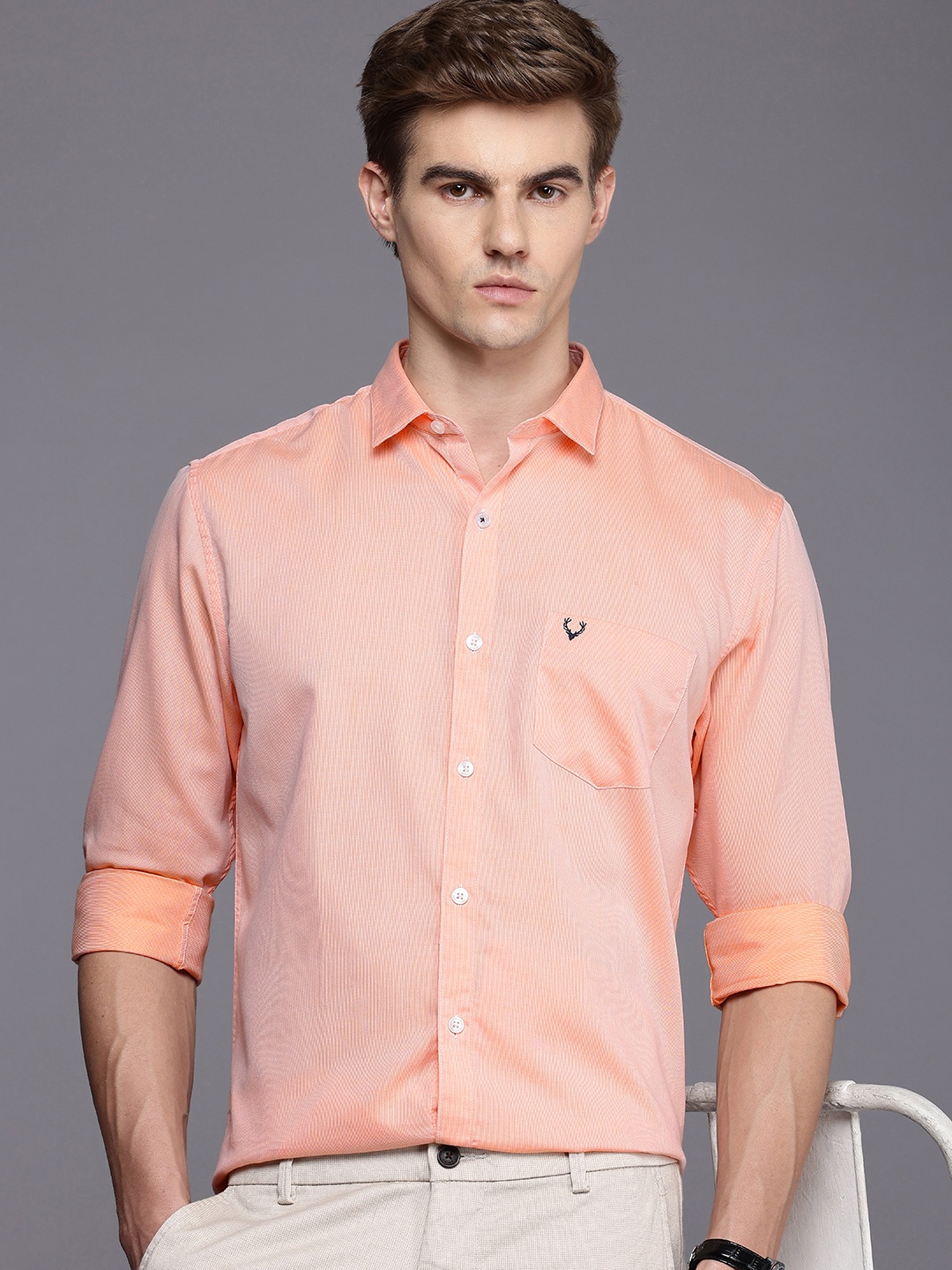 

Allen Solly Self Design Classic Fit Pure Cotton Casual Shirt, Peach