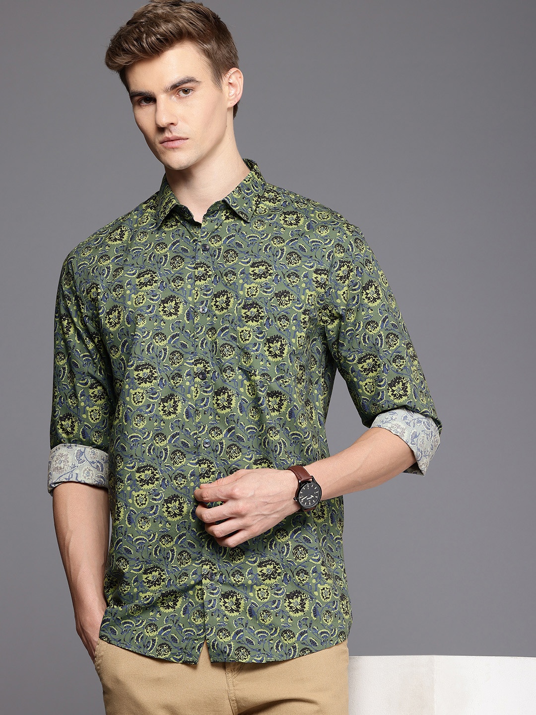 

Allen Solly Classic Fit Floral Printed Pure Cotton Casual Shirt, Green