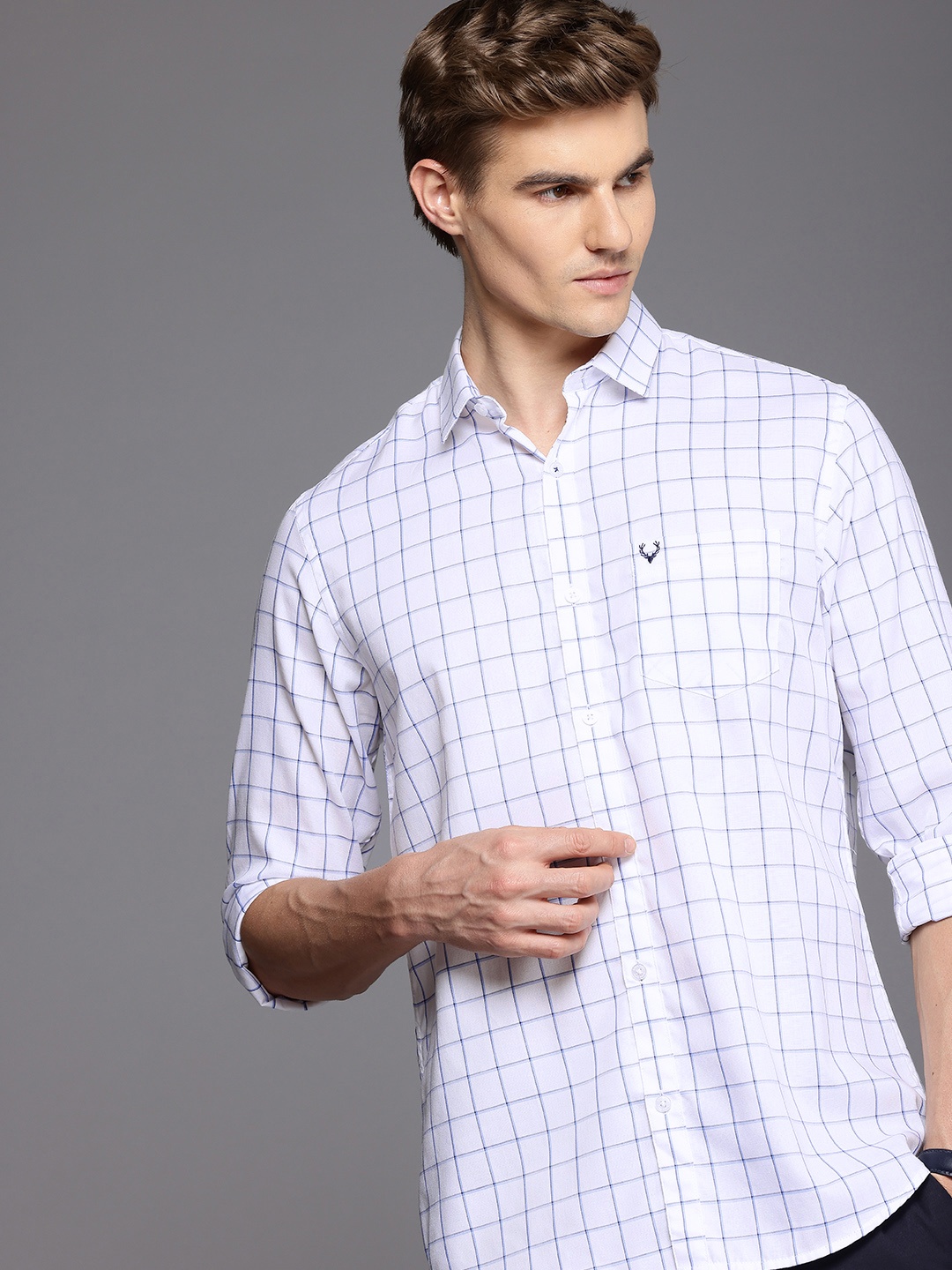 

Allen Solly Classic Fit Checked Cutaway Collar Pure Cotton Casual Shirt, White