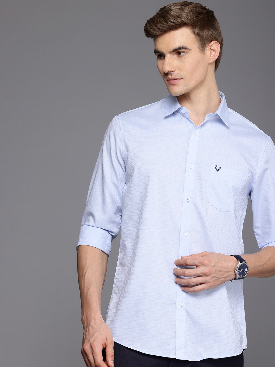 

Allen Solly Classic Fit Cutaway Collar Pure Cotton Casual Shirt, Blue