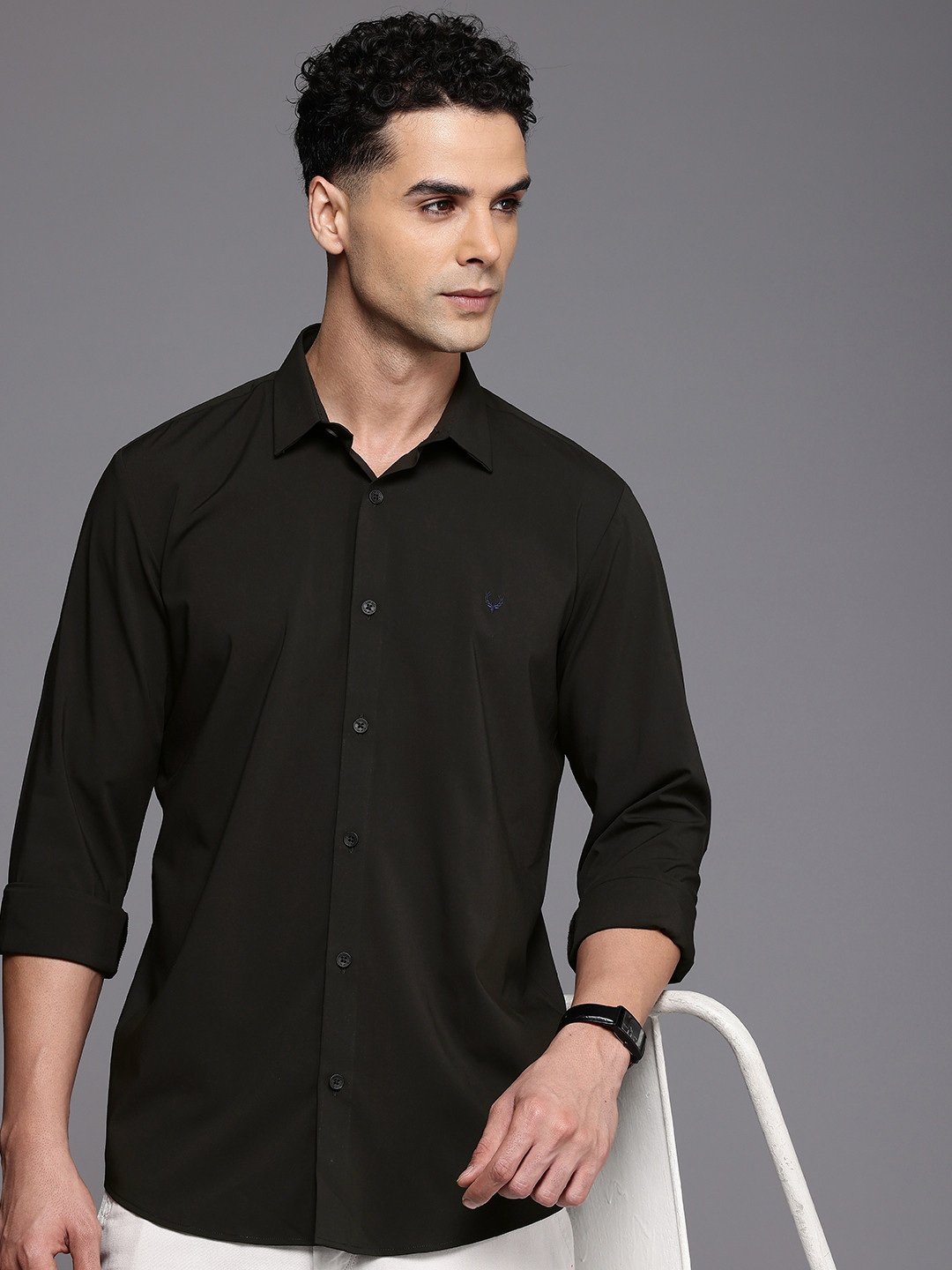 

Allen Solly Slim Fit Cutaway Collar Casual Shirt, Black
