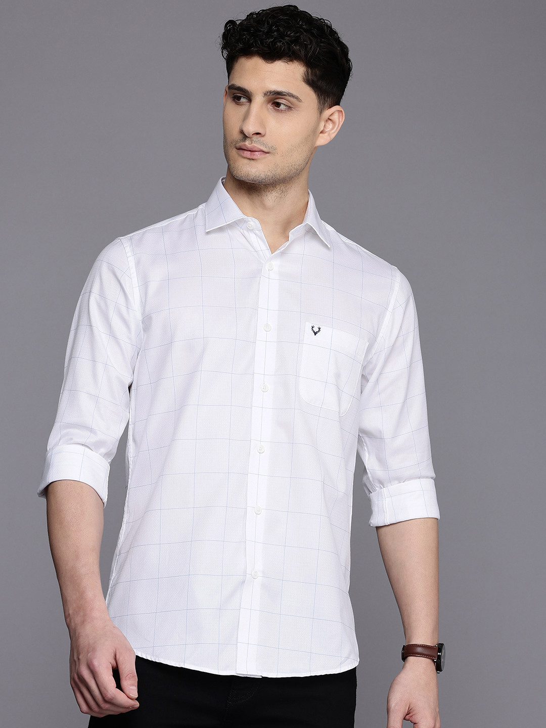 

Allen Solly Pure Cotton Classic Fit Windowpane Checked Casual Shirt, White
