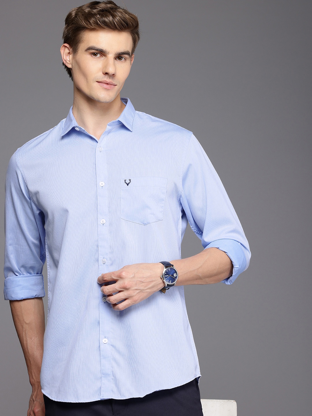 

Allen Solly Classic Fit Cutaway Collar Pure Cotton Casual Shirt, Blue