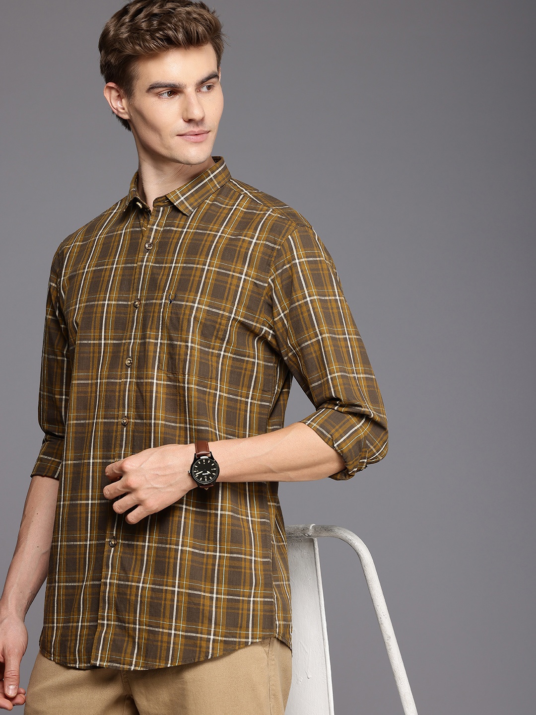 

Allen Solly Classic Fit Checked Pure Cotton Casual Shirt, Brown