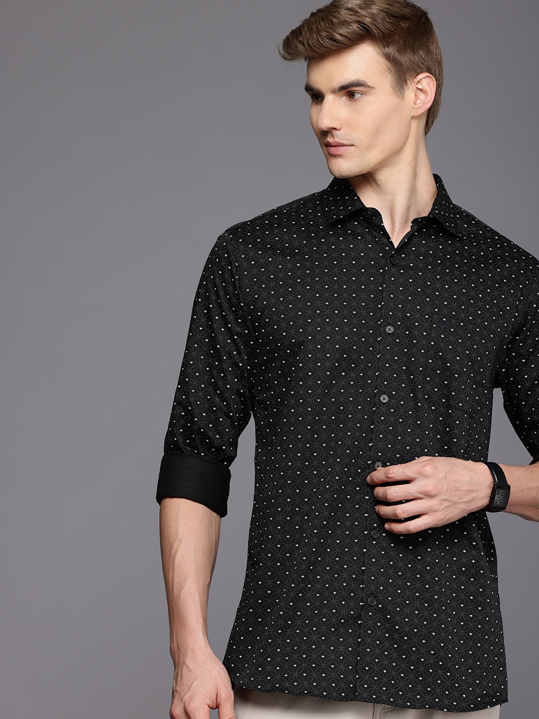 

Allen Solly Pure Cotton Classic Fit Opaque Printed Casual Shirt, Black
