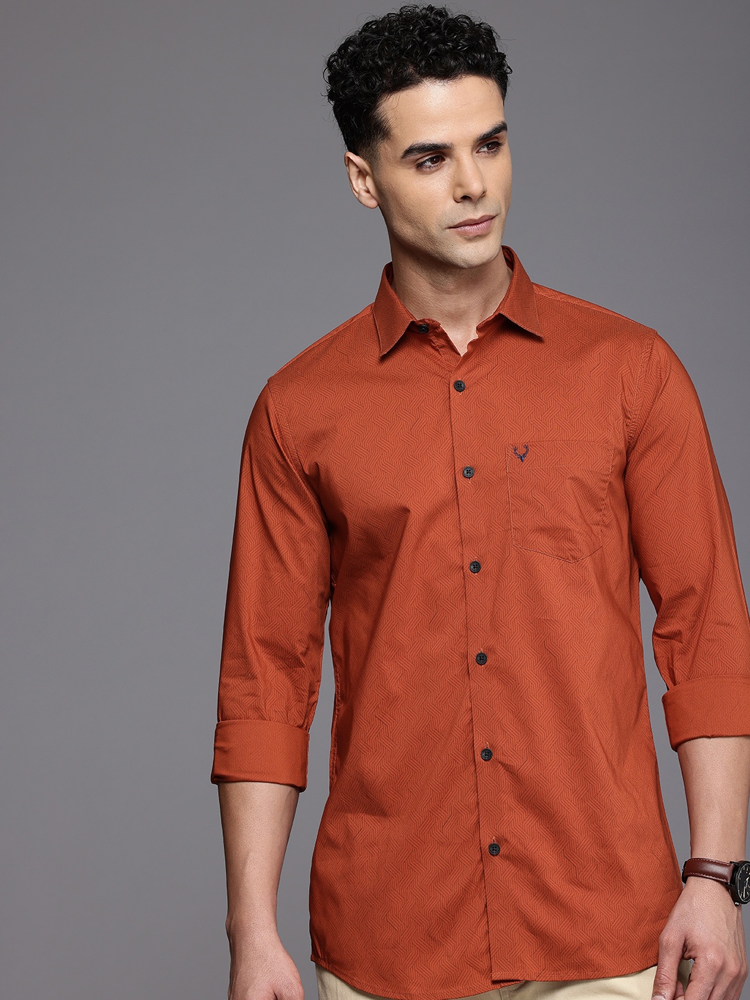 

Allen Solly Pure Cotton Comfy Slim Fit Opaque Printed Casual Shirt, Rust