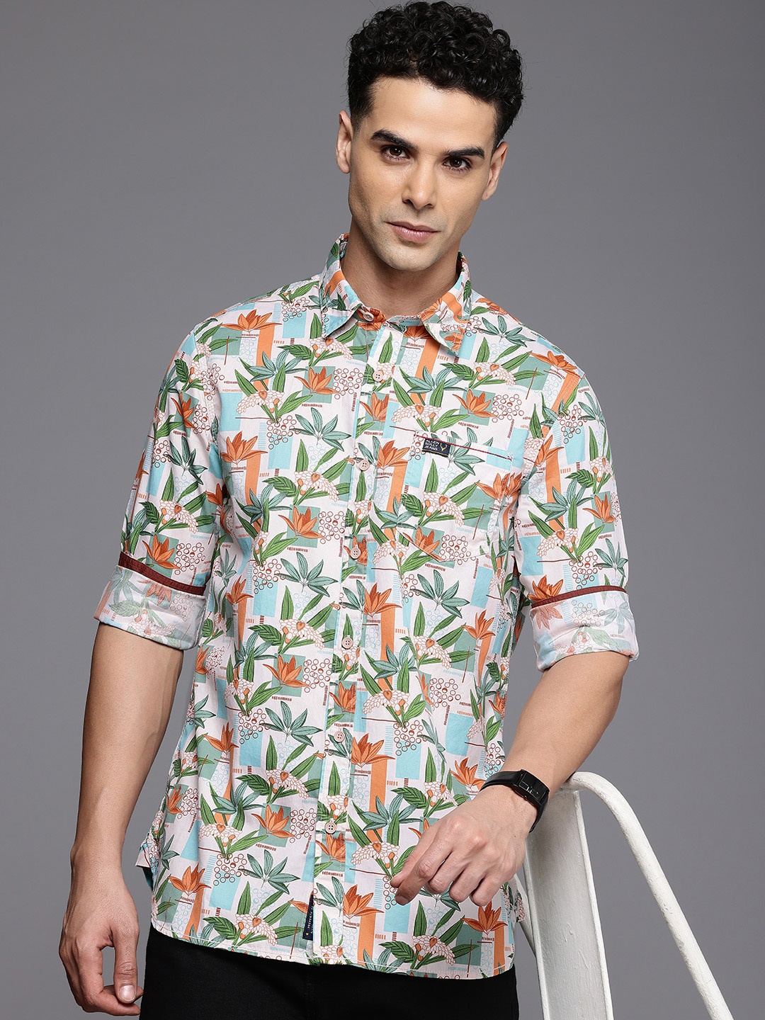 

Allen Solly Pure Cotton Custom Slim Fit Floral Opaque Printed Casual Shirt, Multi