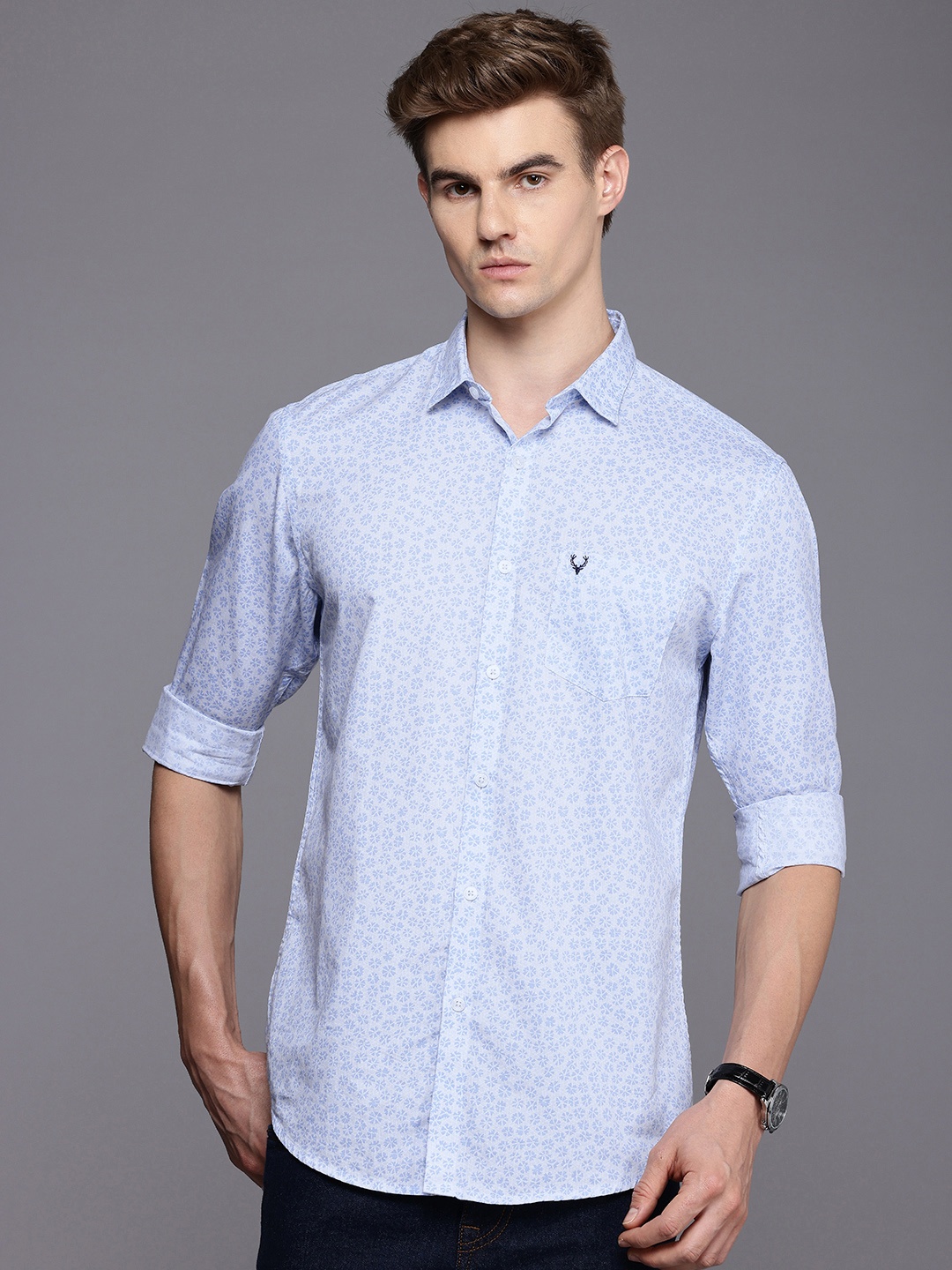 

Allen Solly Pure Cotton Classic Fit Floral Printed Casual Shirt, Blue