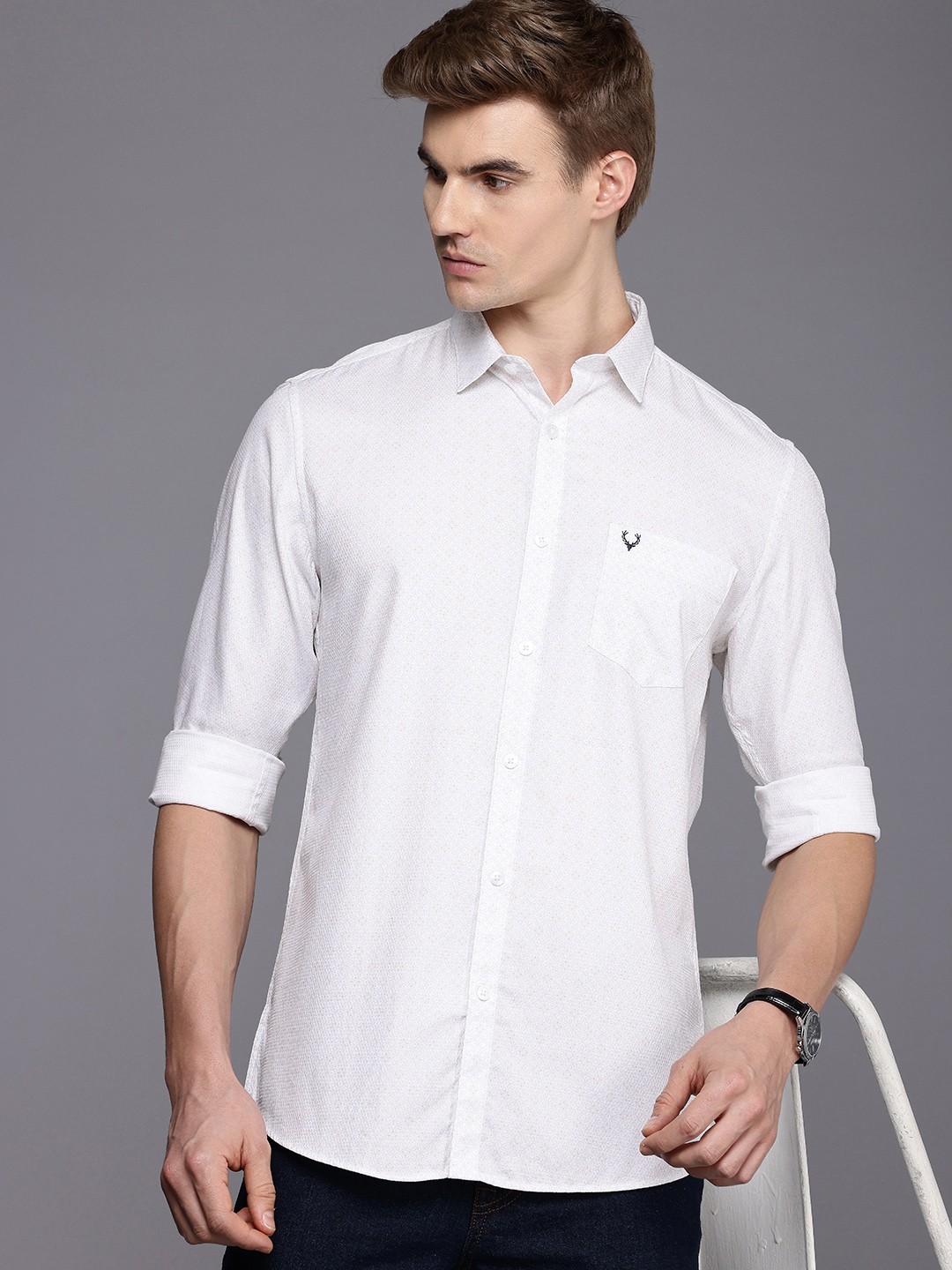 

Allen Solly Pure Cotton Classic Fit Ethnic Motifs Printed Textured Casual Shirt, White
