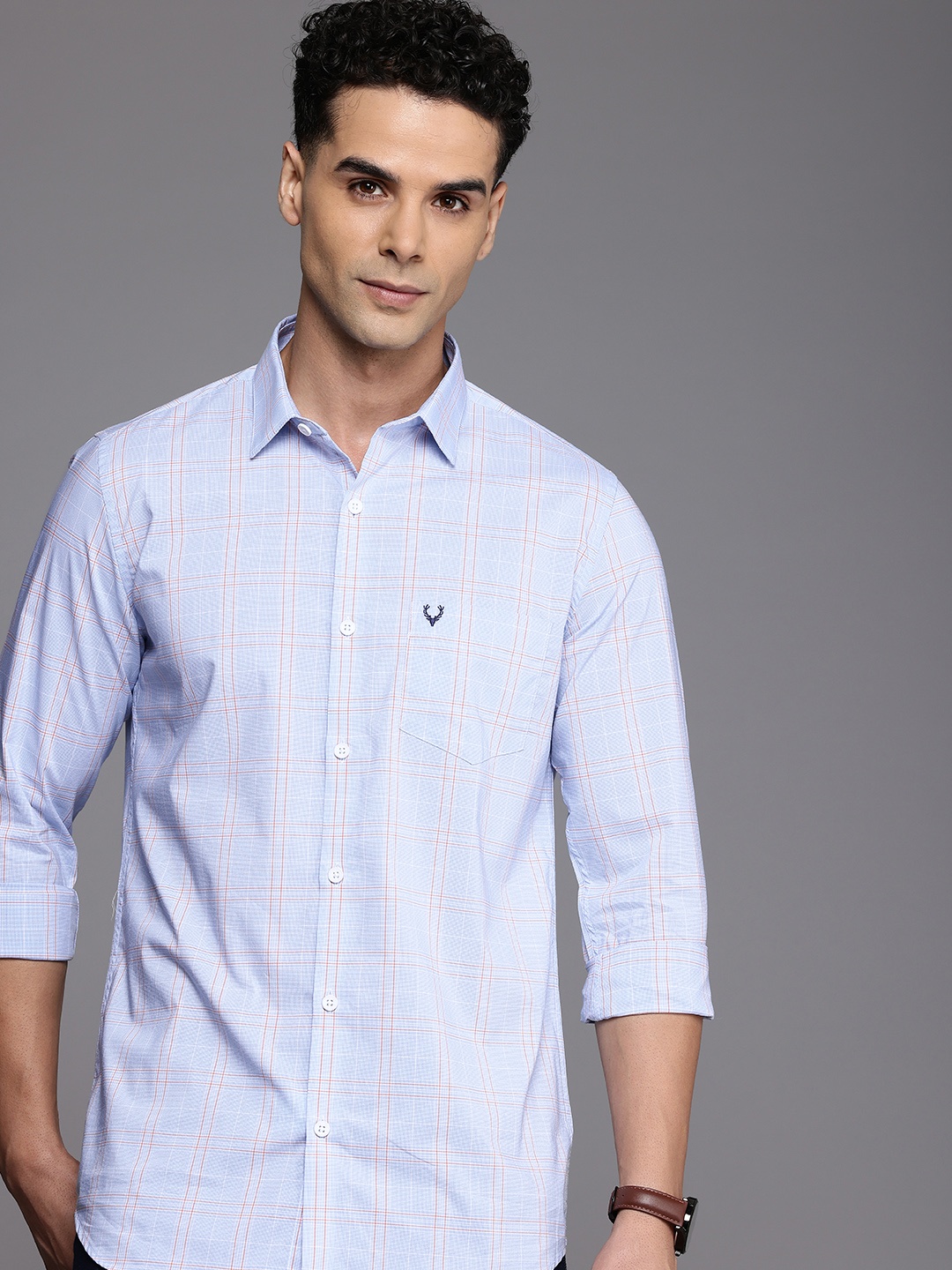 

Allen Solly Comfy Slim Fit Opaque Checked Casual Shirt, Blue
