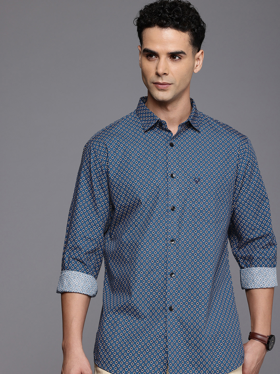 

Allen Solly Pure Cotton Classic Fit Opaque Printed Casual Shirt, Blue