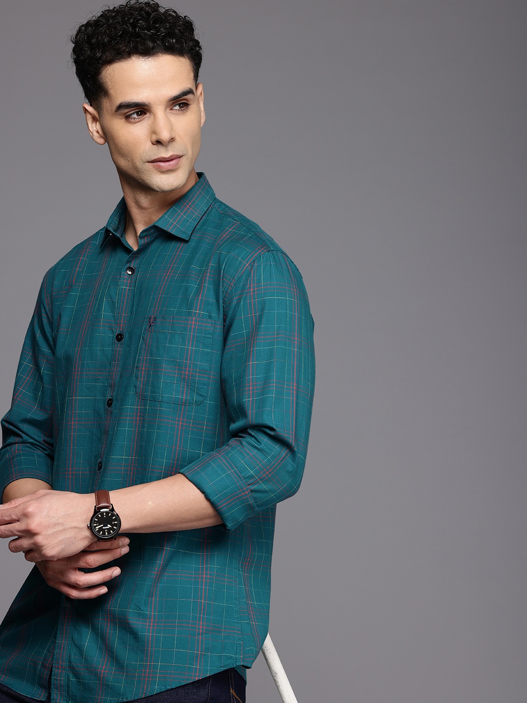 

Allen Solly Classic Opaque Checked Pure Cotton Casual Shirt, Green