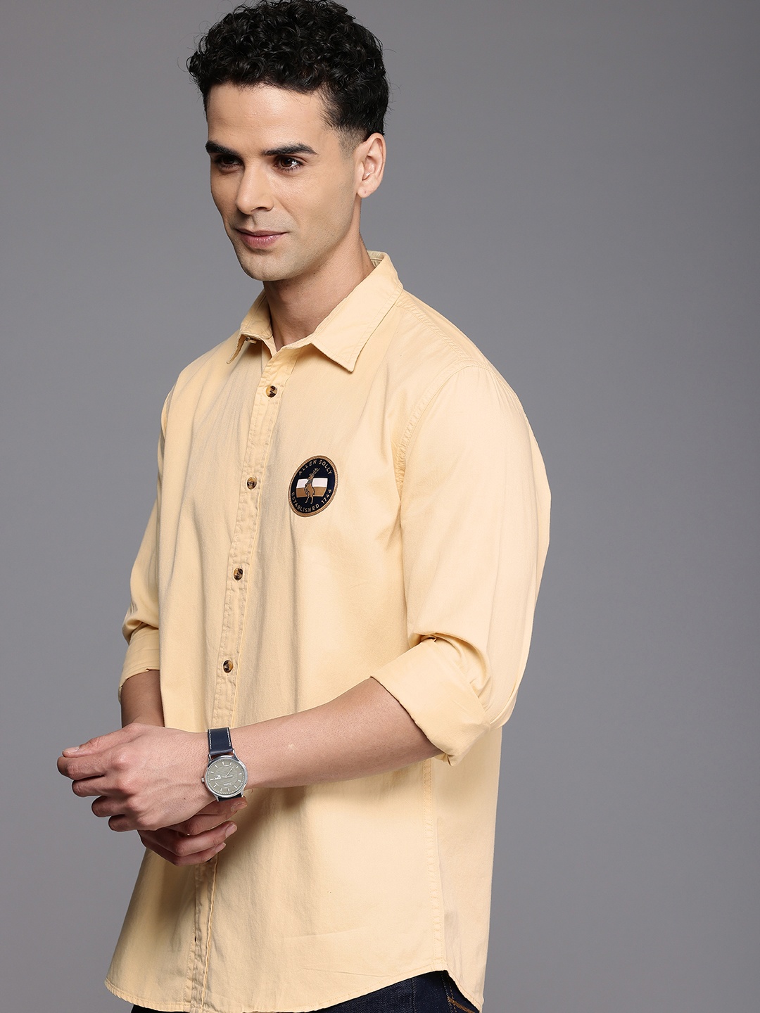 

Allen Solly Classic Fit Pure Cotton Casual Shirt with Applique Detail, Yellow