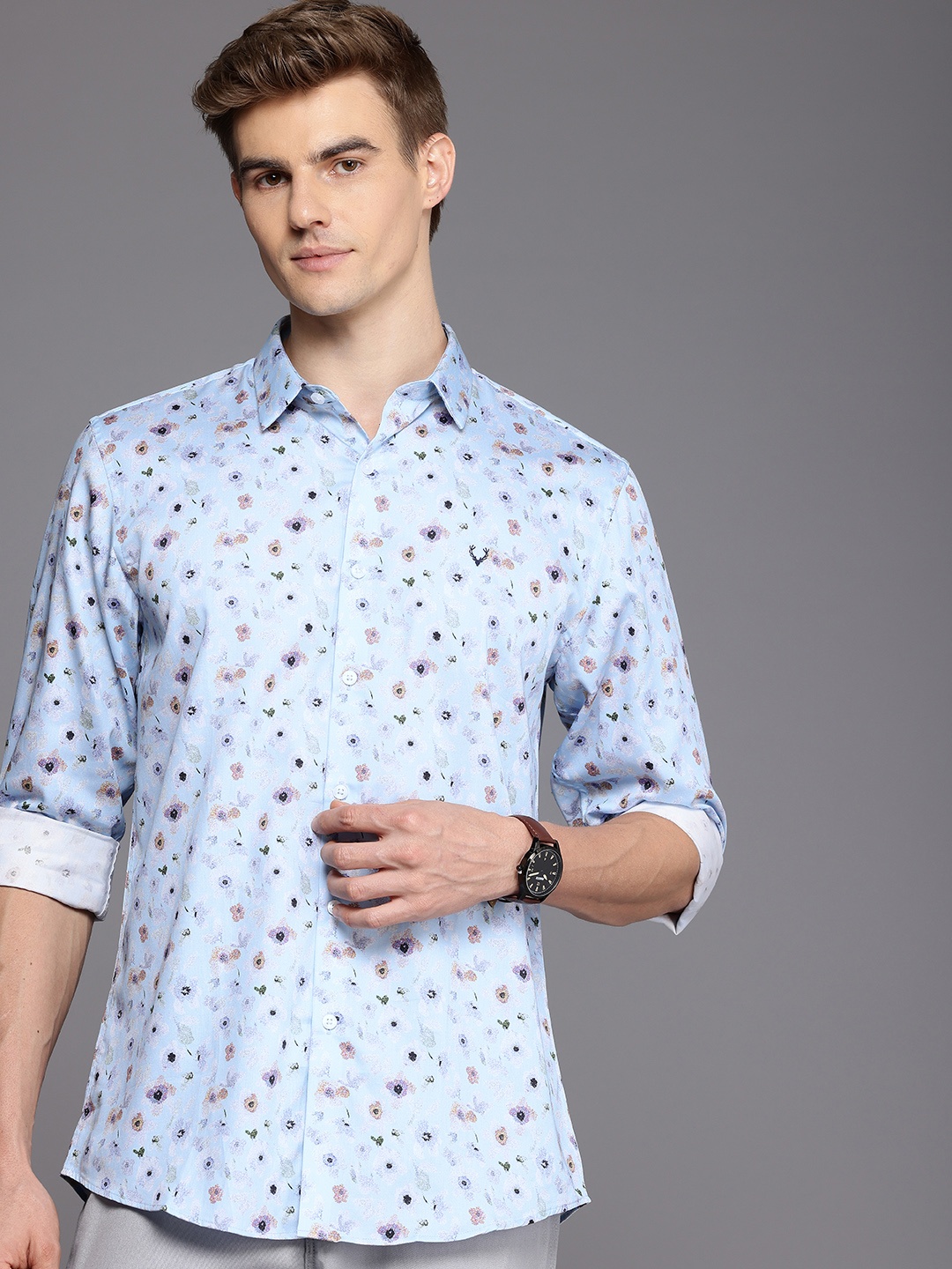 

Allen Solly Pure Cotton Classic Fit Floral Printed Casual Shirt, Blue