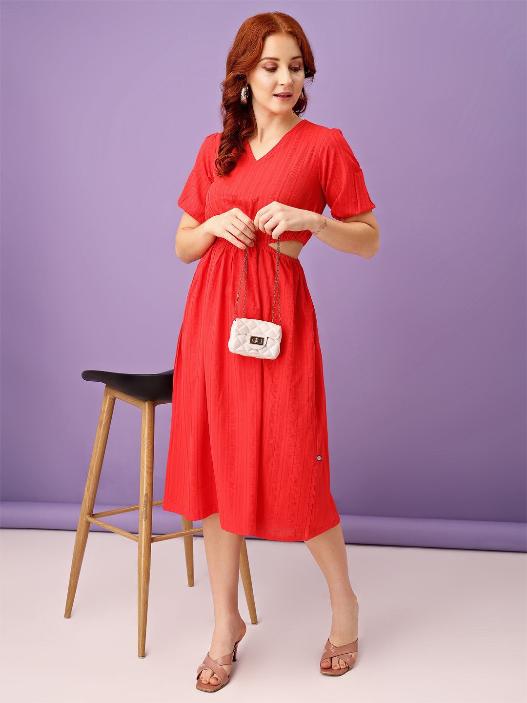 

RAISIN Crepe A-Line Midi Dress, Pink